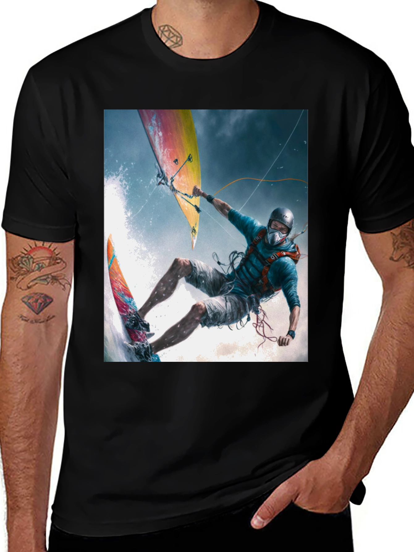 Variant 22 of Kitesurfing Graphic Tee - Black Cotton Blend