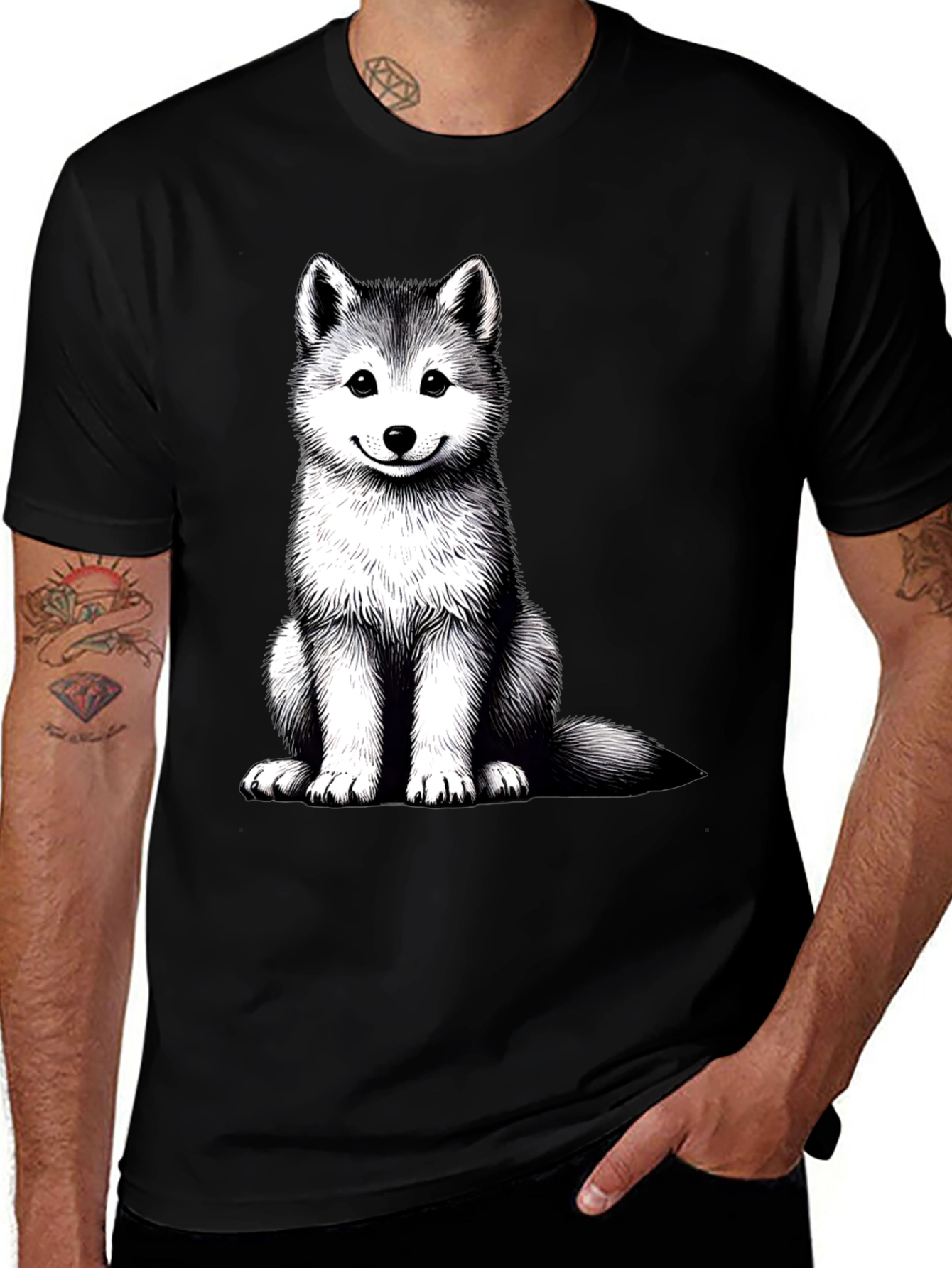 Variant 27 of Husky Puppy Graphic Tee - Black