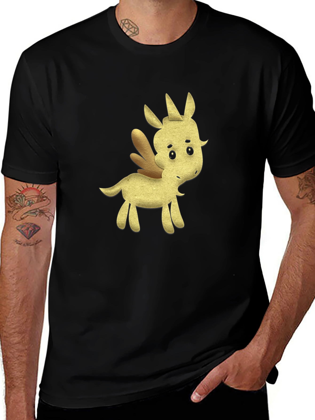 Variant 16 of Black Tee with Cartoon Unicorn Design