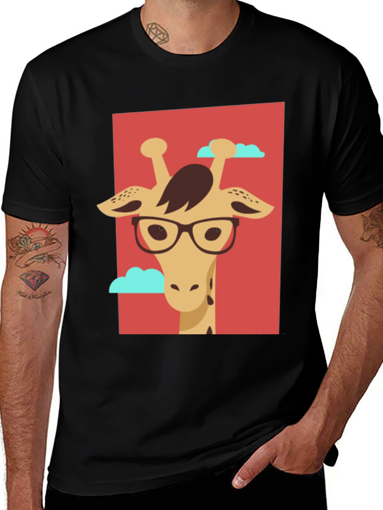 Variant 25 of Funny Giraffe Graphic Tee - Black Cotton T-Shirt