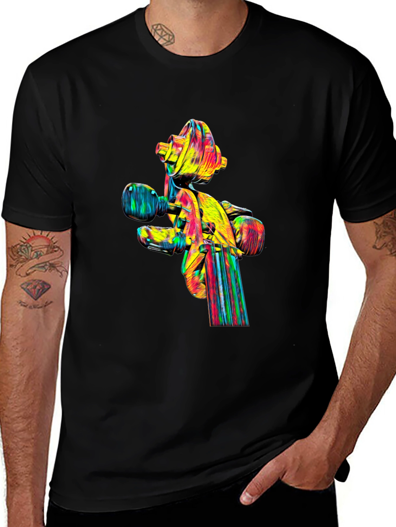 Variant 23 of Abstract Colorful Violin Scroll Graphic Tee