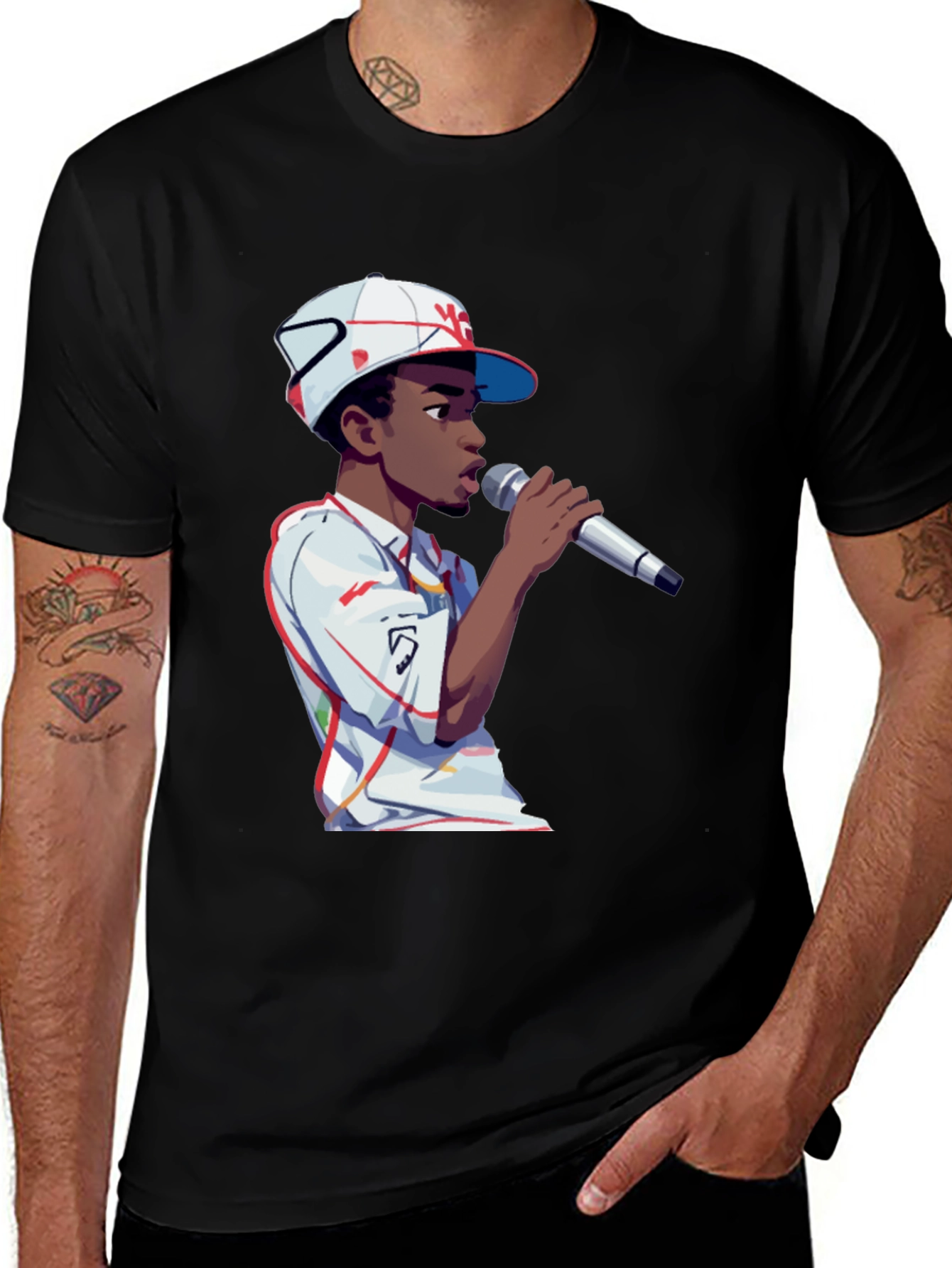 Variant 9 of Cartoon Rapper Graphic Black T-Shirt