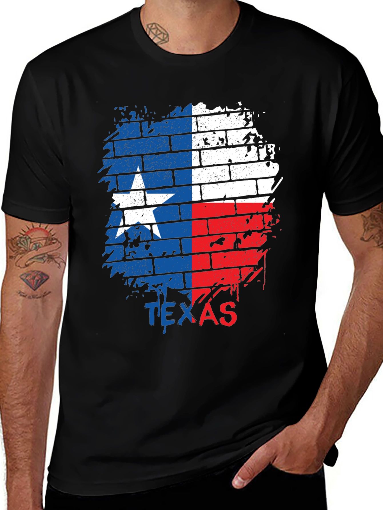 Texas Flag Brick Wall Graphic T-Shirt