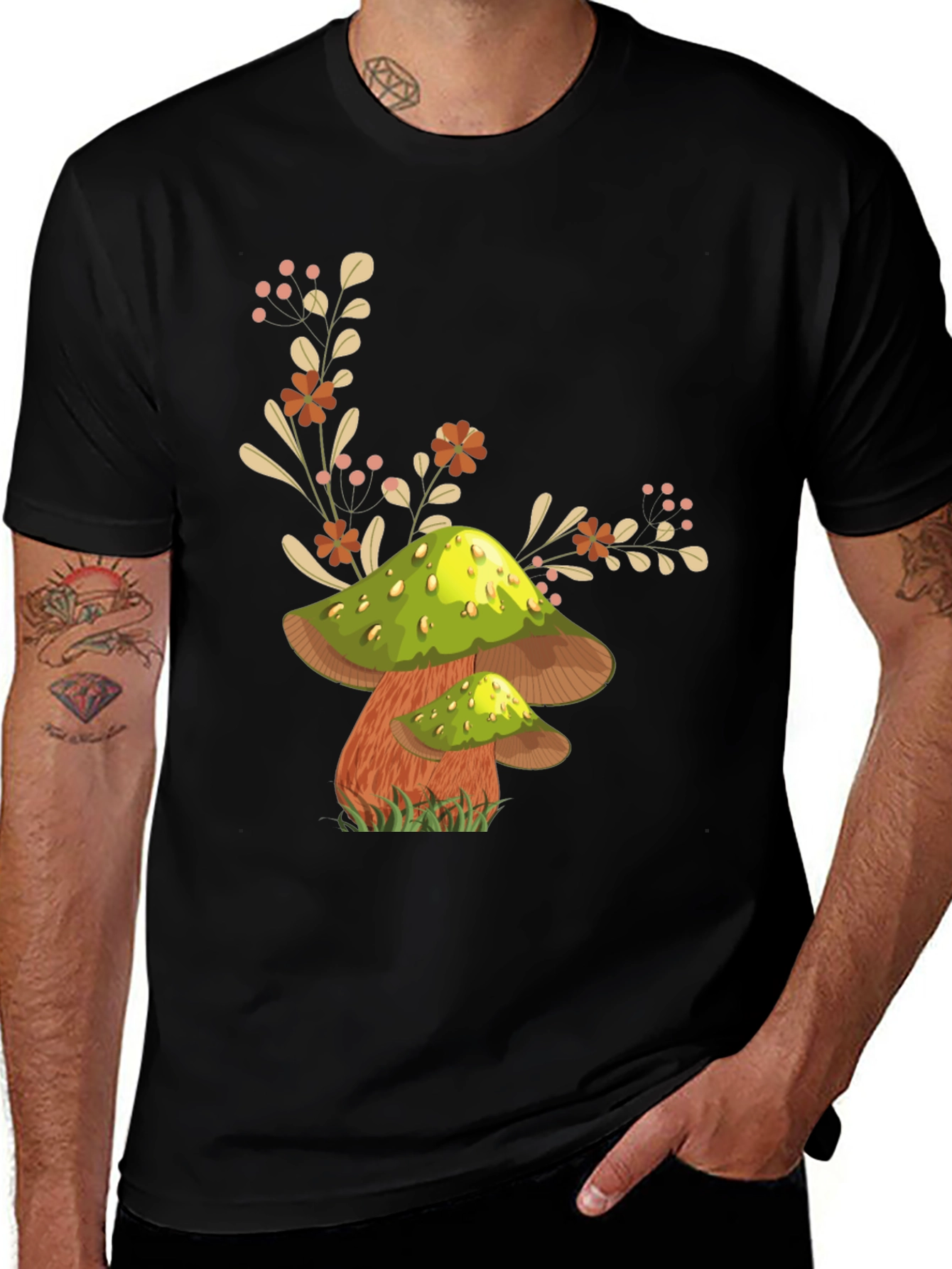 Mushroom Graphic Tee - Funky Botanical Design