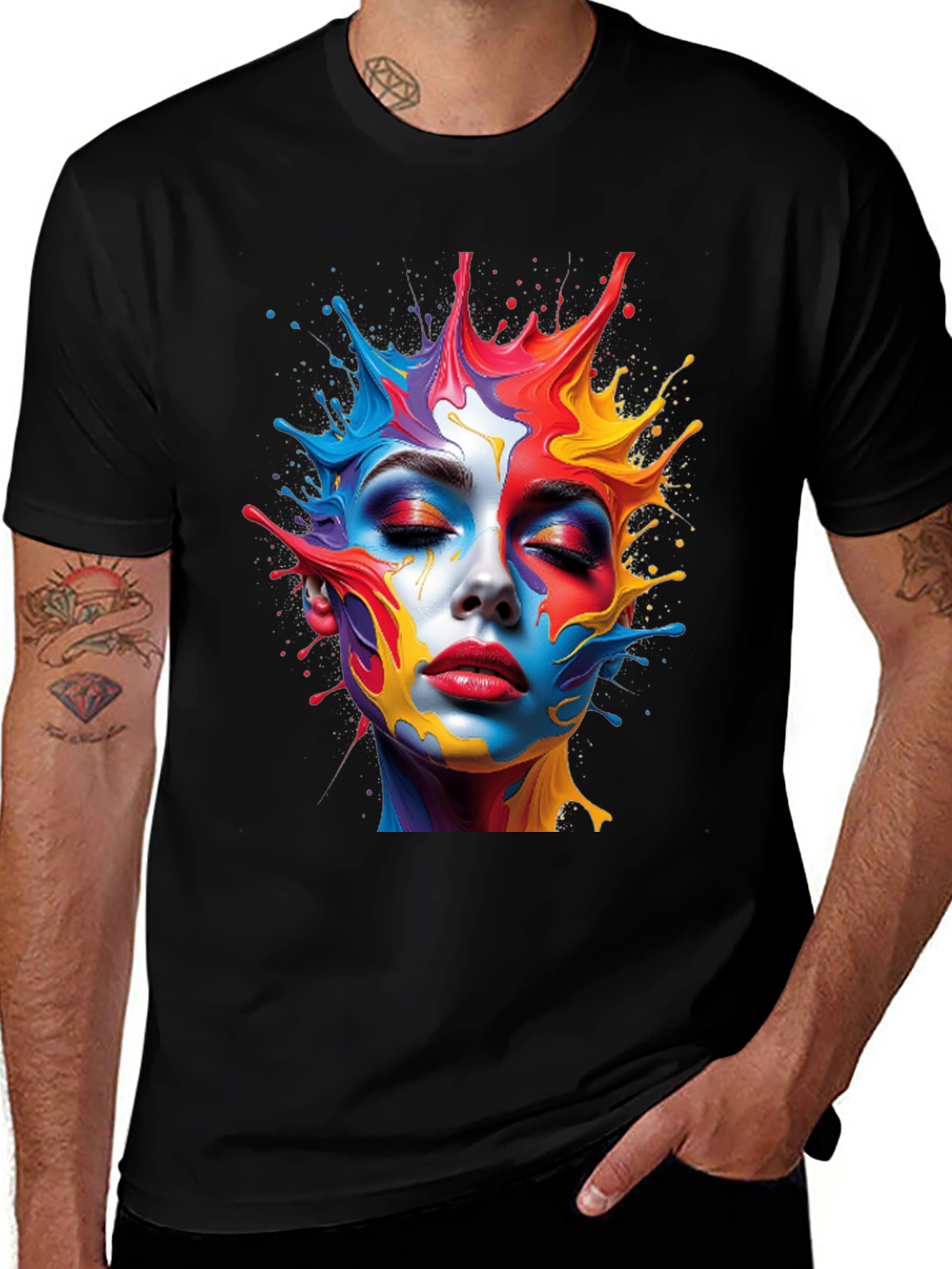 Variant 4 of Colorful Paint Splatter Face Graphic T-Shirt