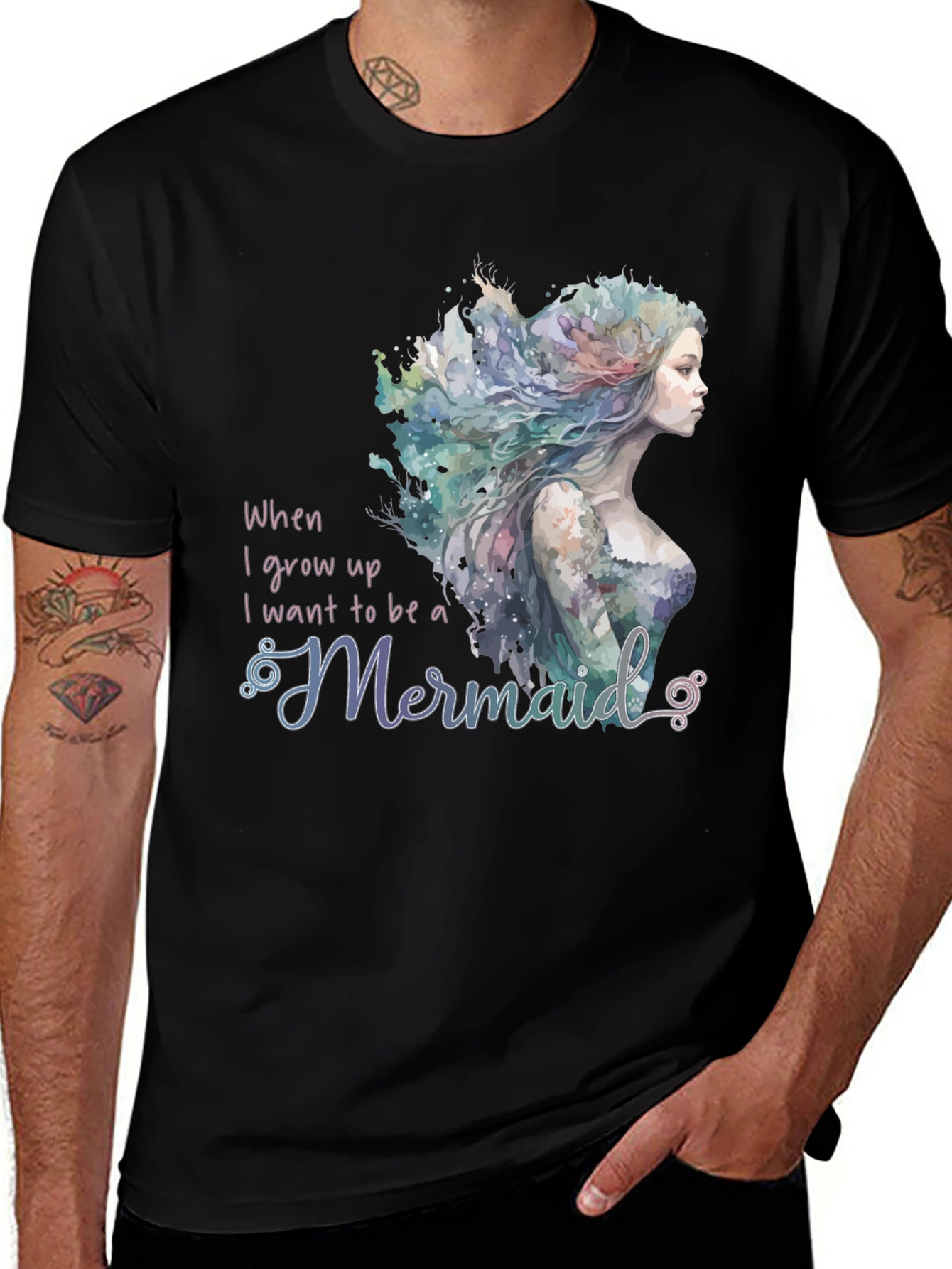 Variant 27 of Mermaid Wish Graphic Tee - Black Crew Neck