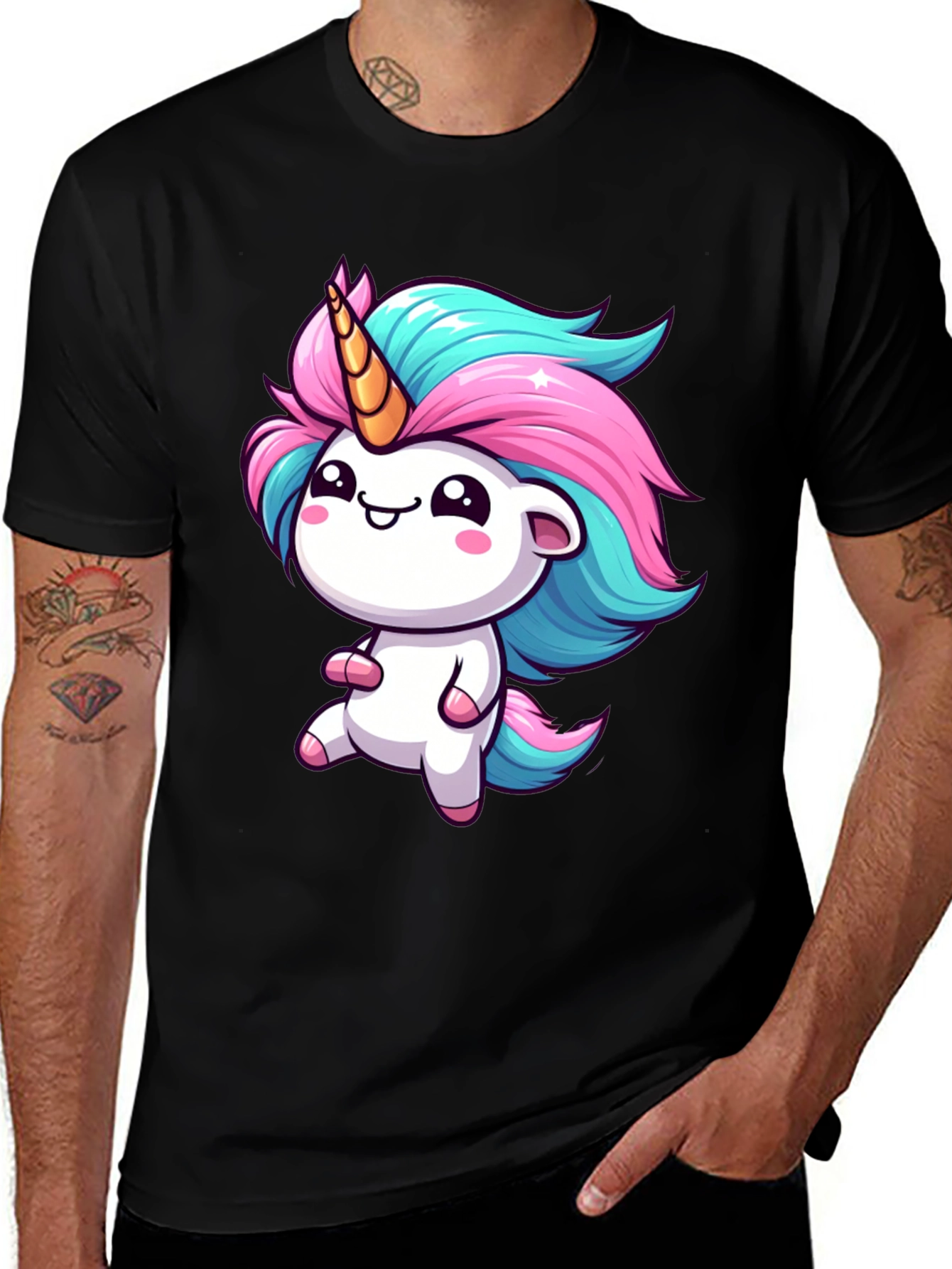 Variant 17 of Cute Cartoon Unicorn Black T-Shirt