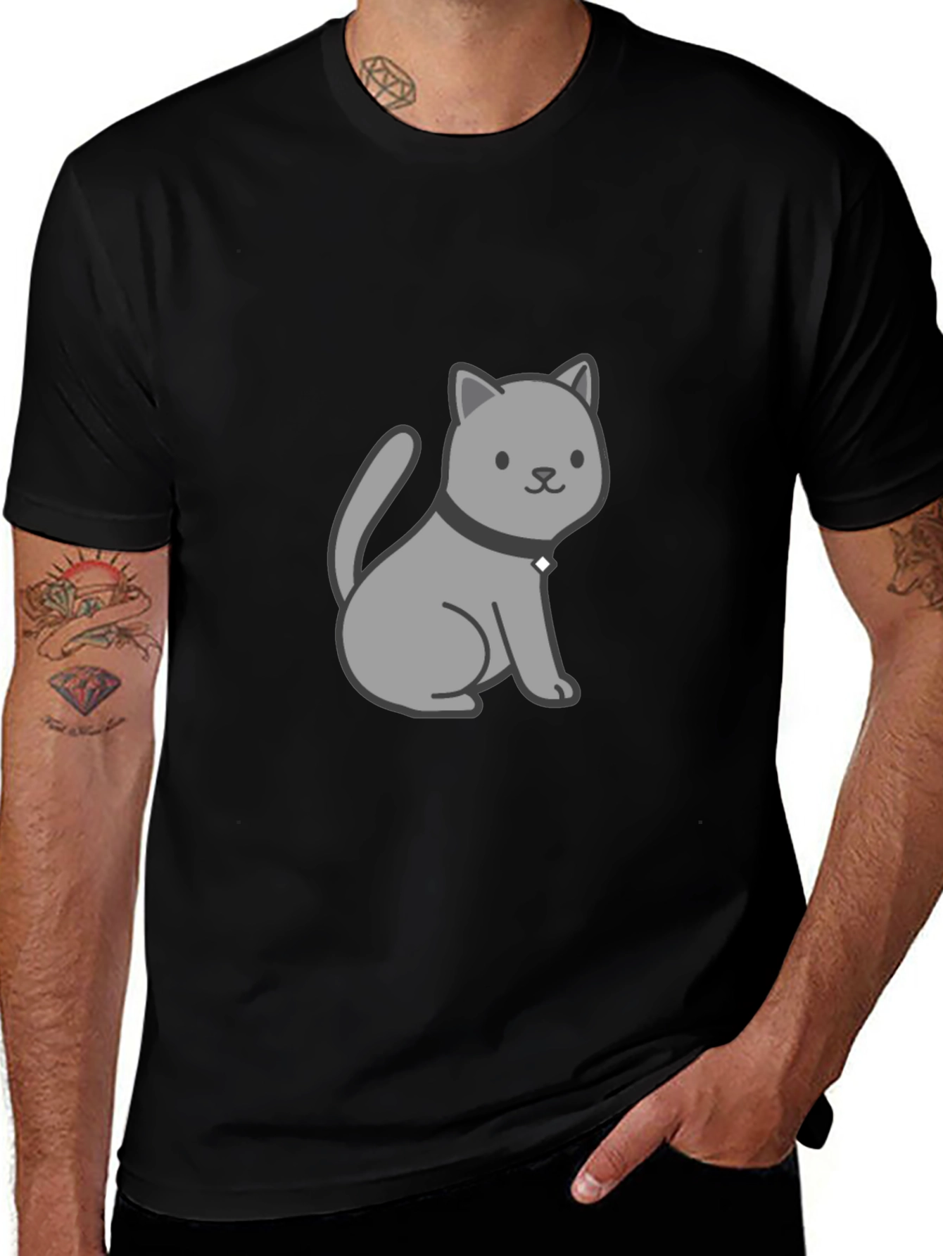 Variant 26 of Cute Grey Cat Graphic Black T-Shirt