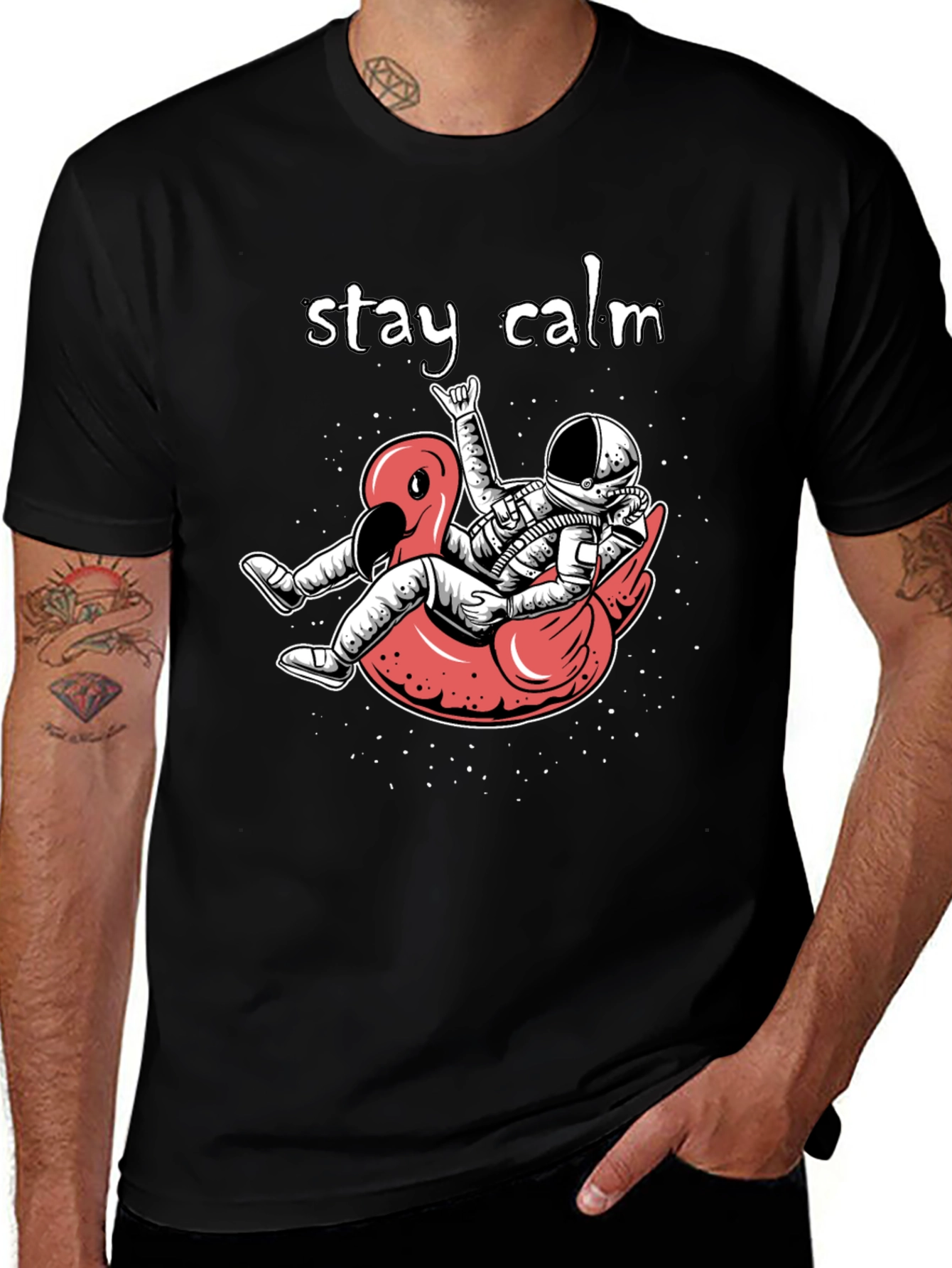 Stay Calm Astronaut Flamingo Graphic Tee