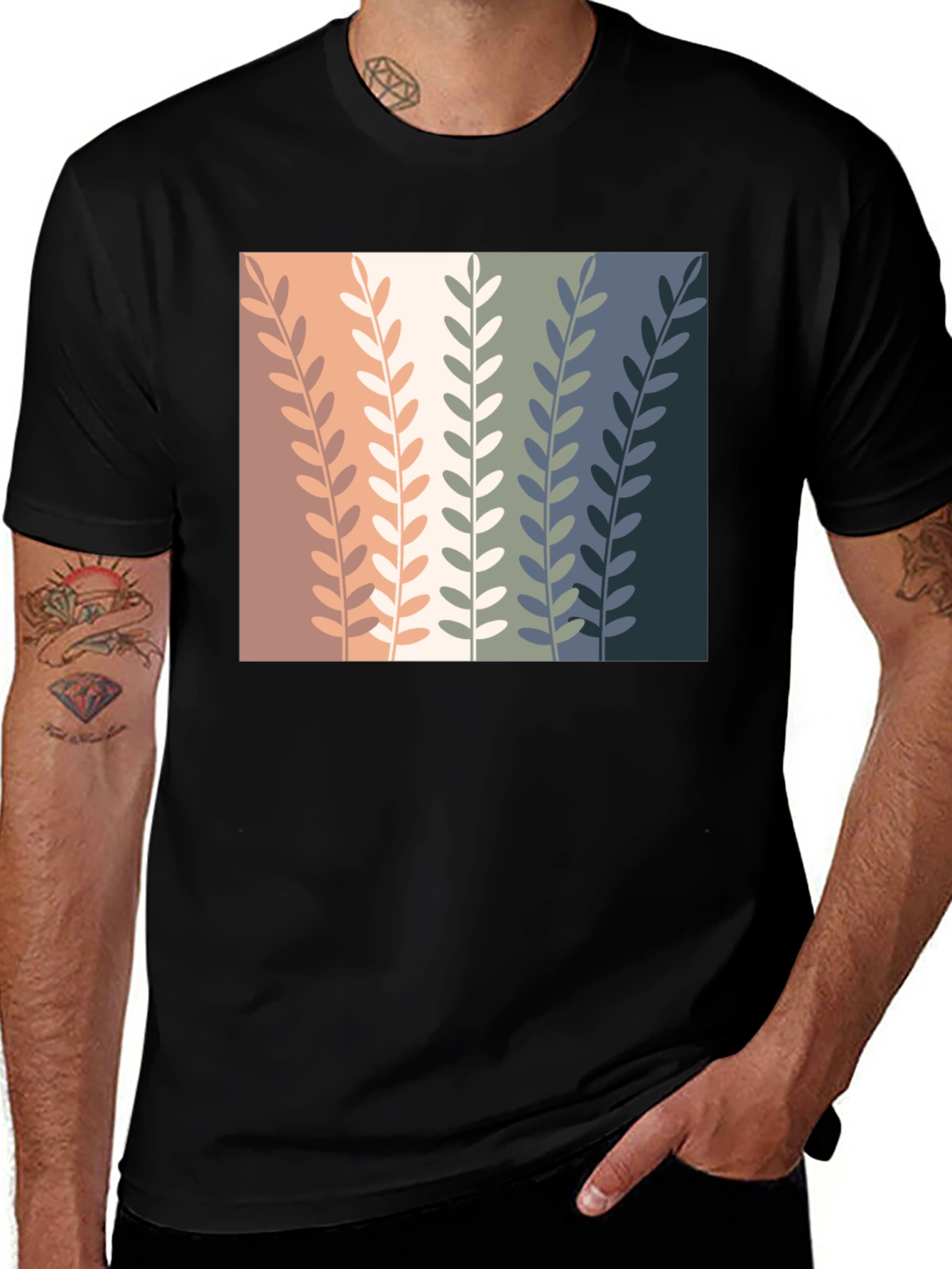 Variant 17 of Leaf Pattern Tee - Black Cotton Blend