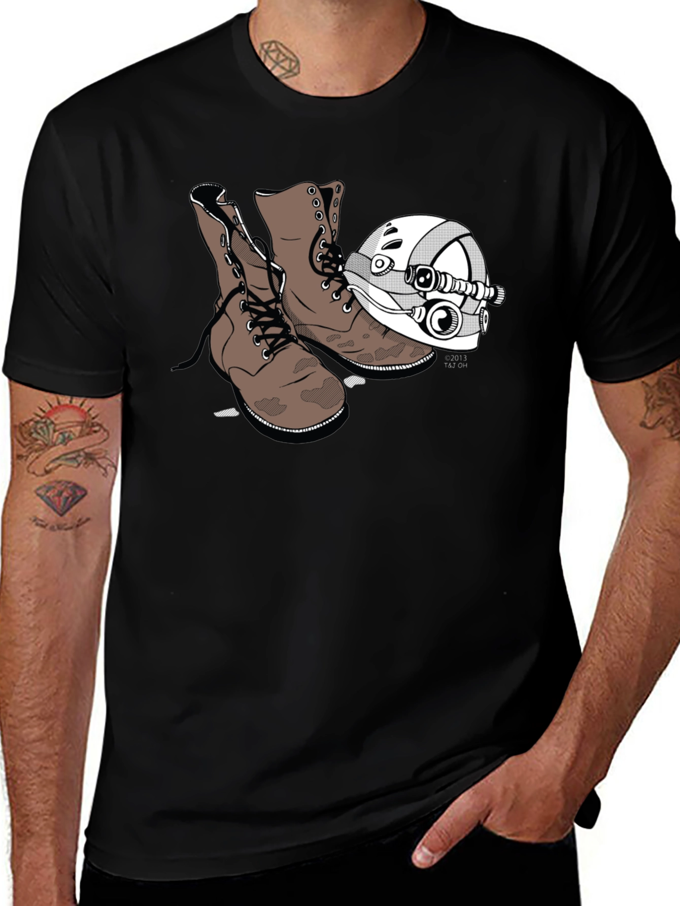Variant 3 of Boots & Helmet Graphic Tee - Black Cotton