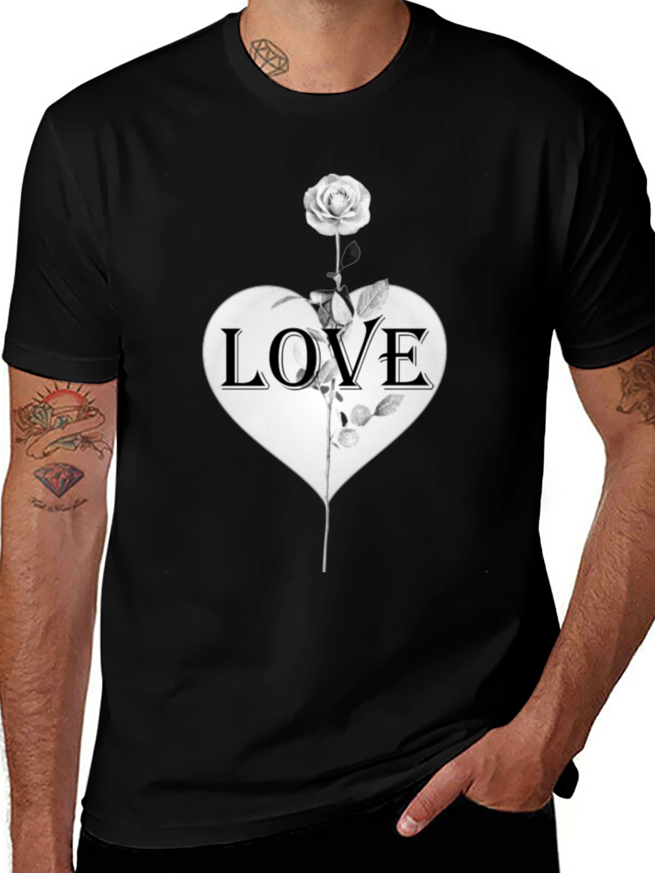 Variant 7 of Love Rose Graphic Tee - Stylish Unisex Black T-Shirt