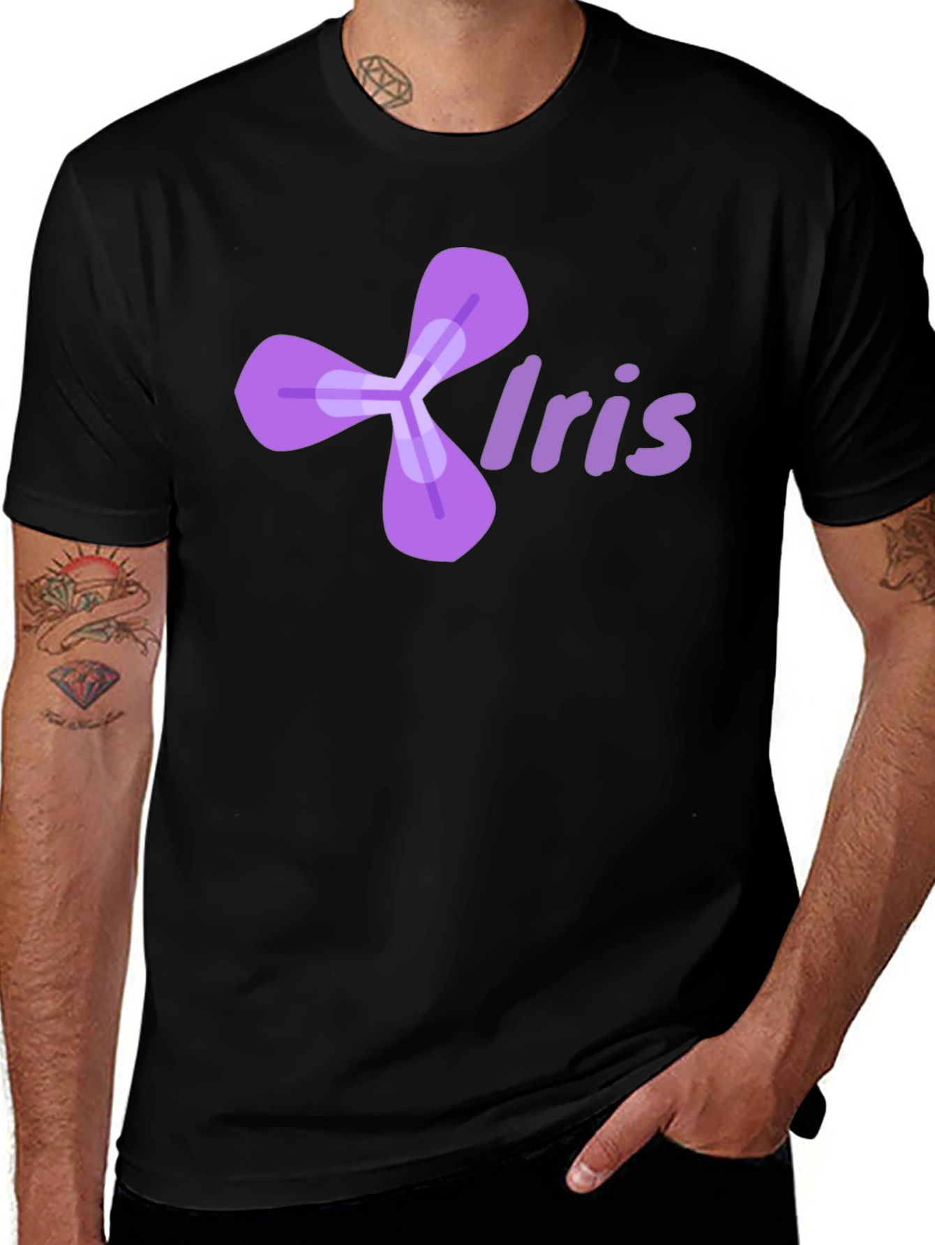 Variant 4 of Iris Flower Graphic Black T-Shirt - Stylish Casual Wear
