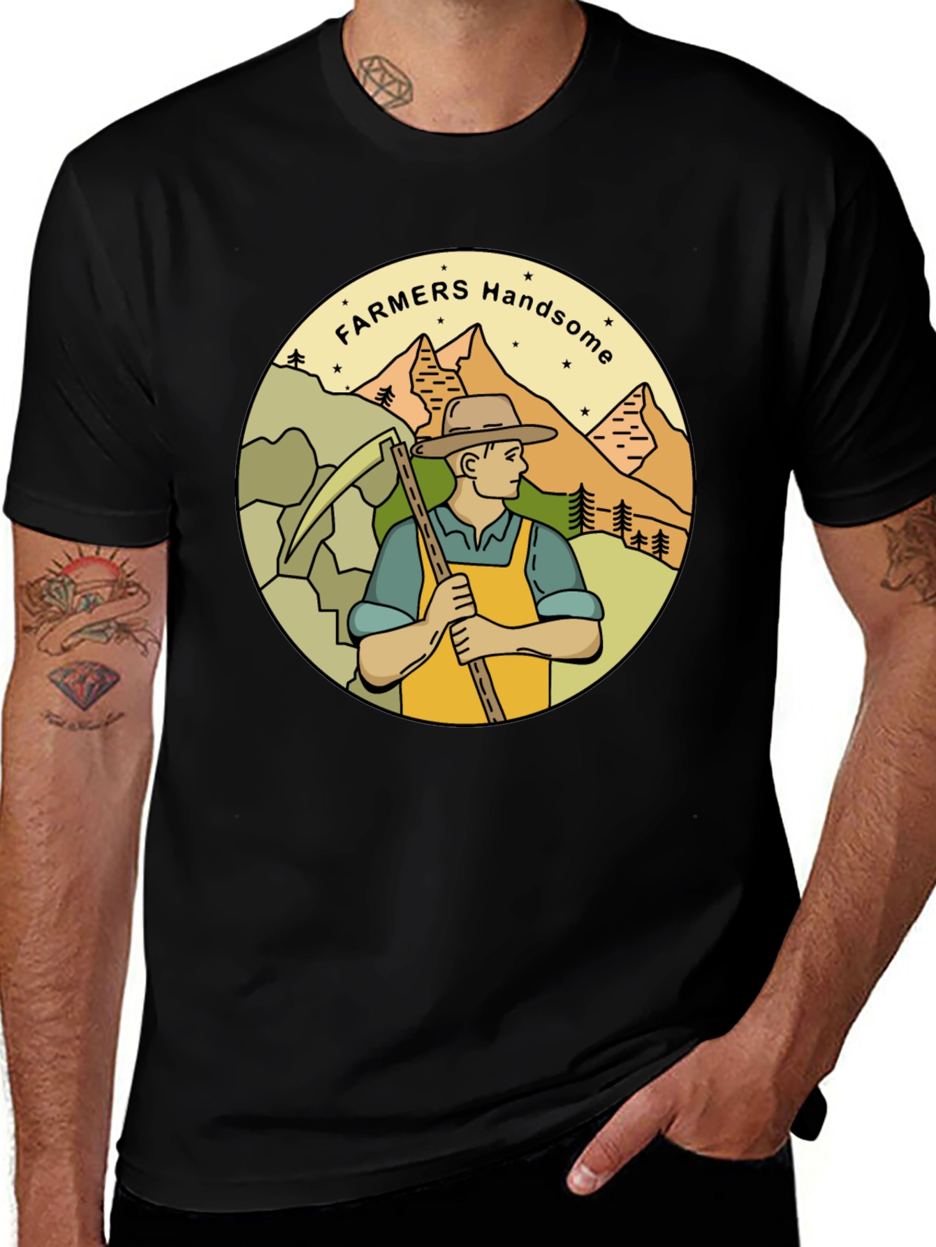 Variant 27 of Farmers Handsome Graphic Tee - Black Unisex Shirt
