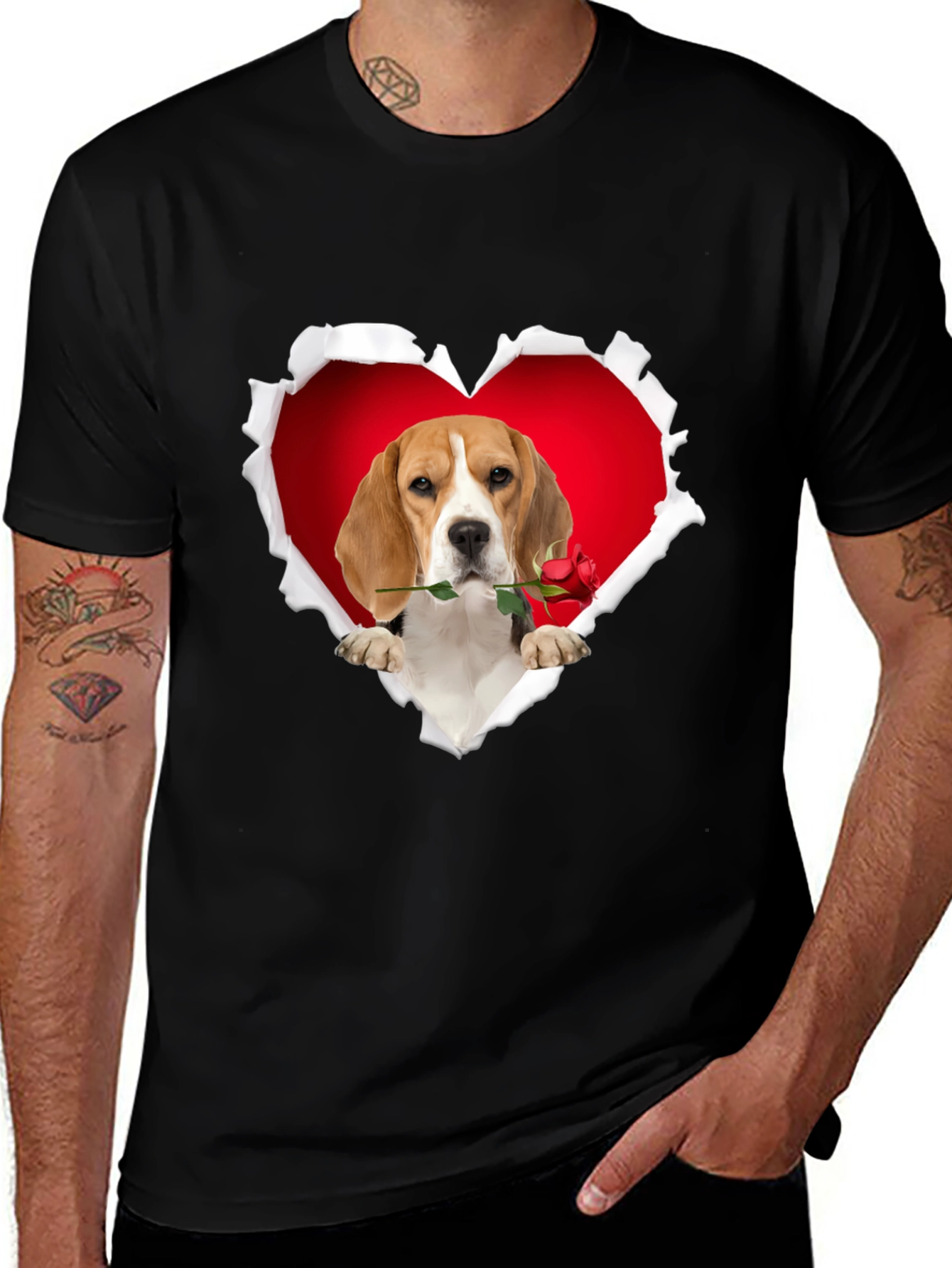 Black Beagle Heart Rose T-Shirt - Cute Dog Lover Tee main image