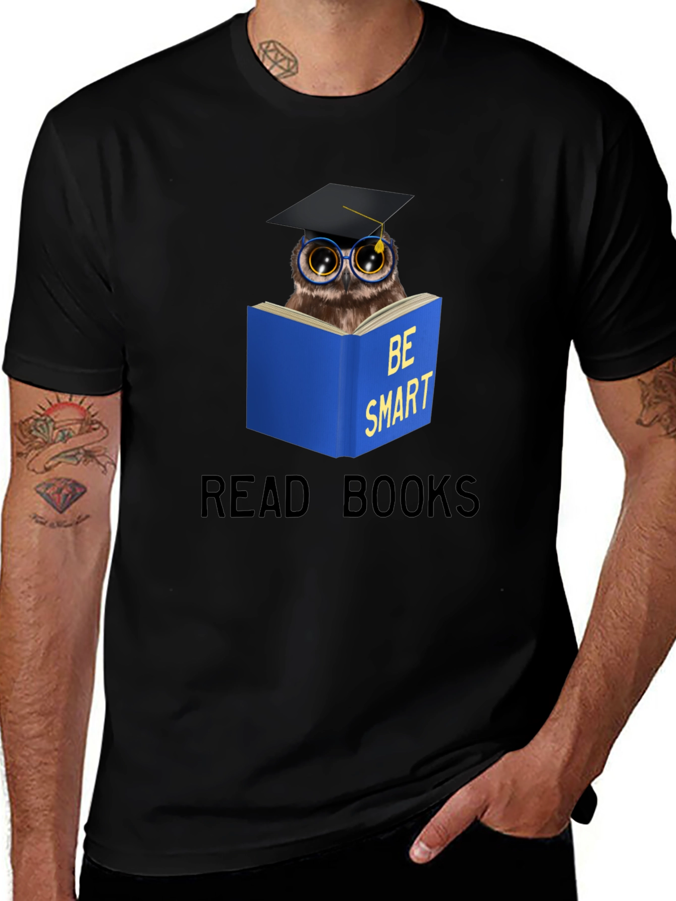 Black Be Smart Owl Reading T-Shirt main image