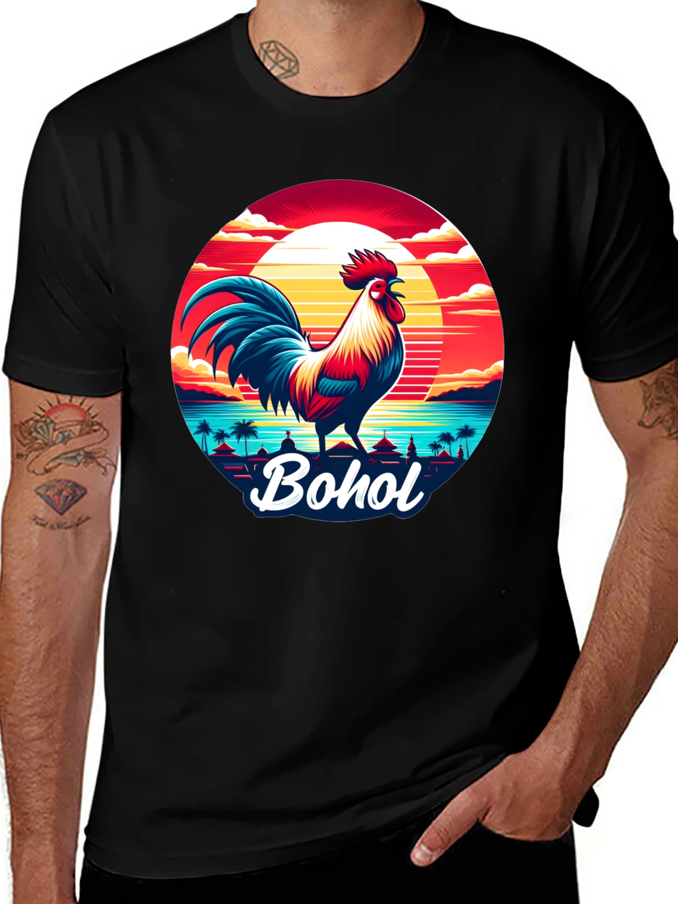 Bohol Rooster T-Shirt, Island Sunset Graphic Tee
