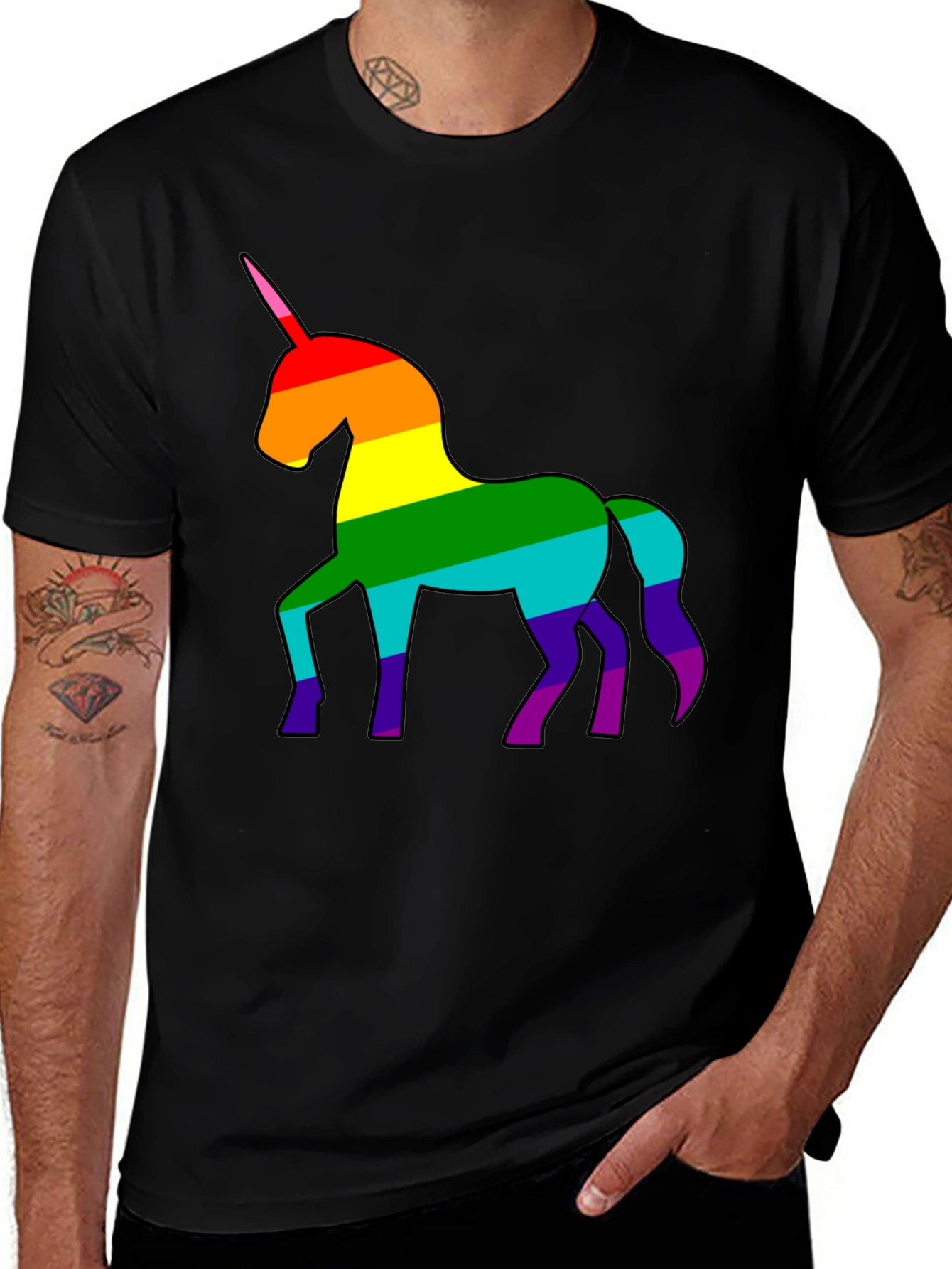 Variant 4 of Rainbow Unicorn Graphic T-Shirt - Black Cotton Tee