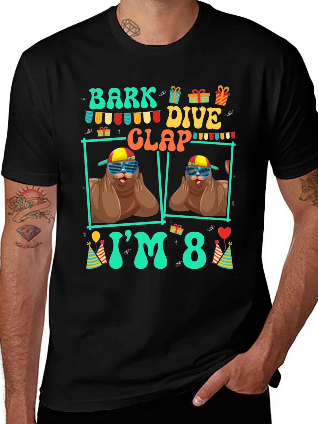 Variant 28 of Bark Dive Clap I'm 8 Funny Sea Lion Birthday T-Shirt