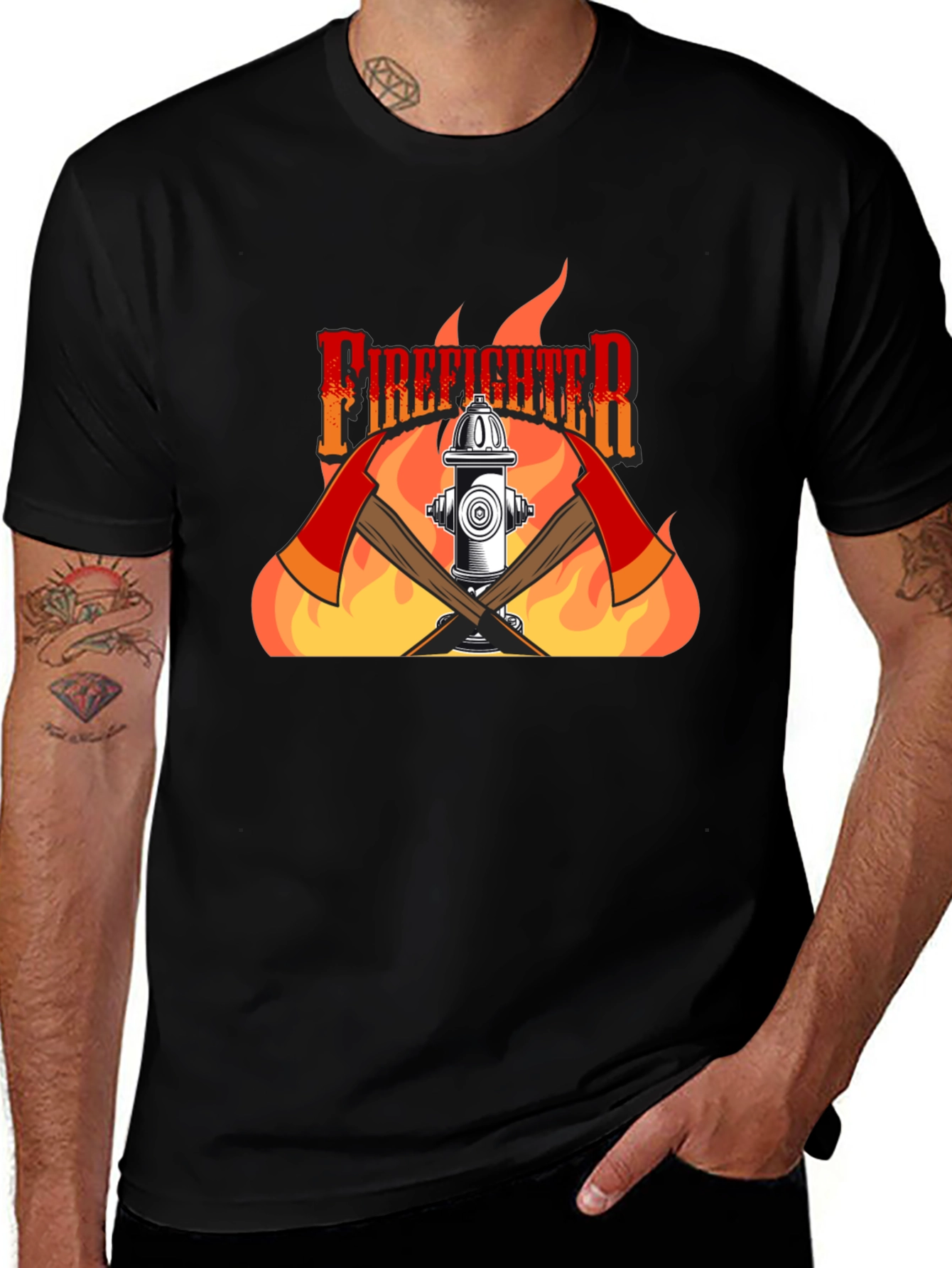 Black Firefighter Graphic Print Black T-Shirt main image