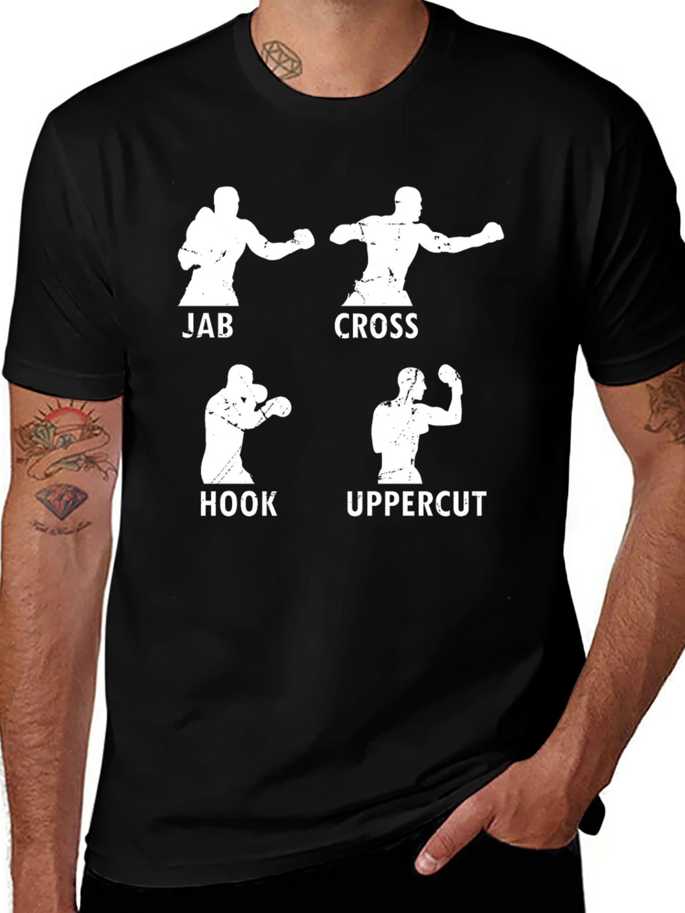 Variant 27 of Boxing Stance Graphic T-Shirt - Jab, Cross, Hook, Uppercut