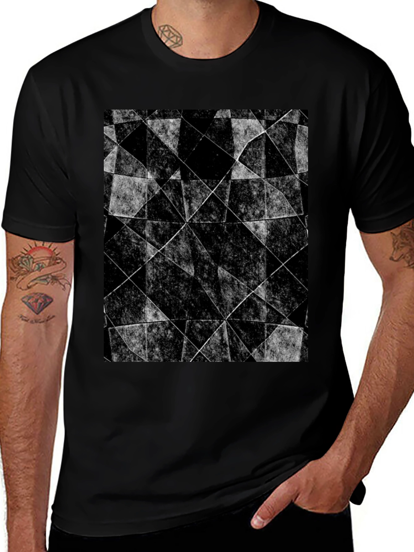 Variant 22 of Abstract Geometric Graphic Tee - Black Cotton Blend Shirt