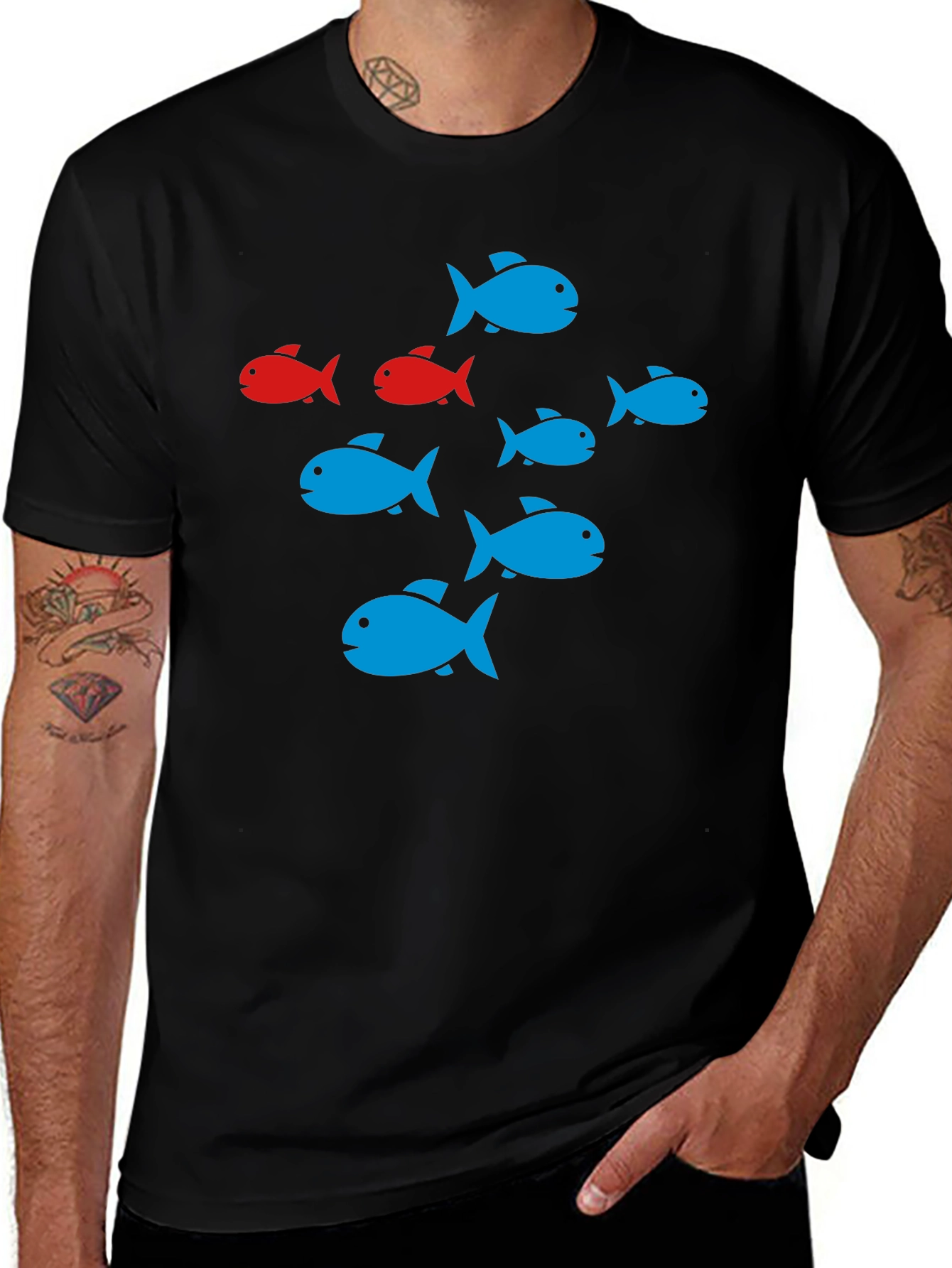 Variant 12 of School of Fish Graphic Black T-Shirt