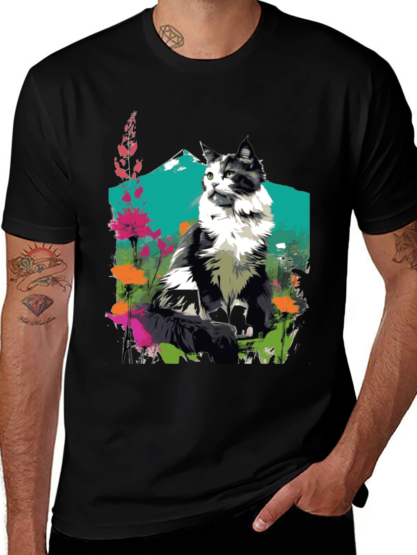 Variant 18 of Black Cat Art T-Shirt - Stylish Animal Graphic Tee