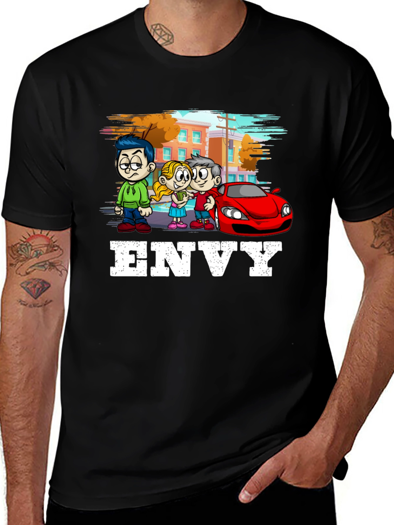 Variant 16 of Envy Cartoon Graphic T-Shirt - Black Cotton Tee