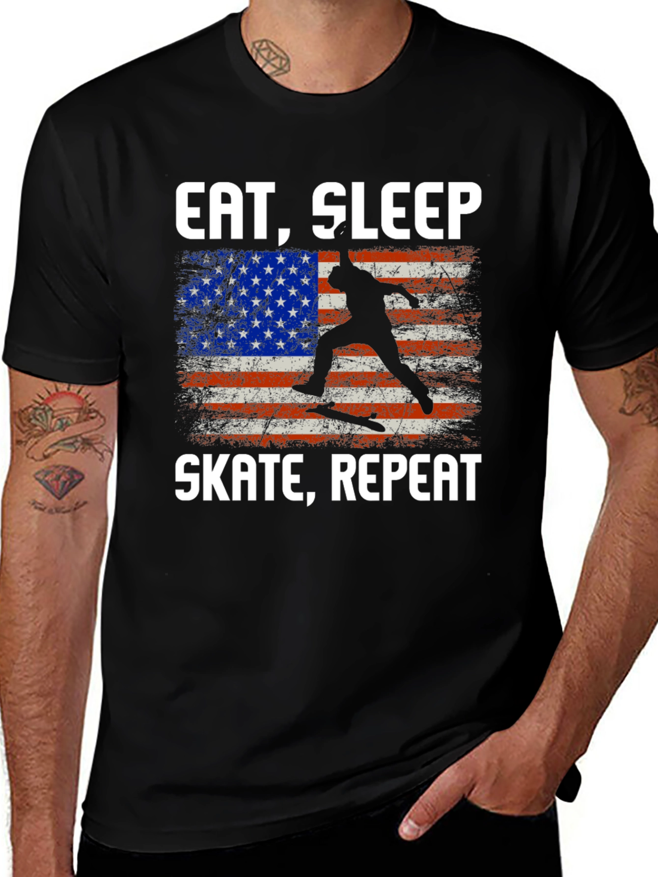 Variant 22 of Eat Sleep Skate Repeat USA Flag T-Shirt