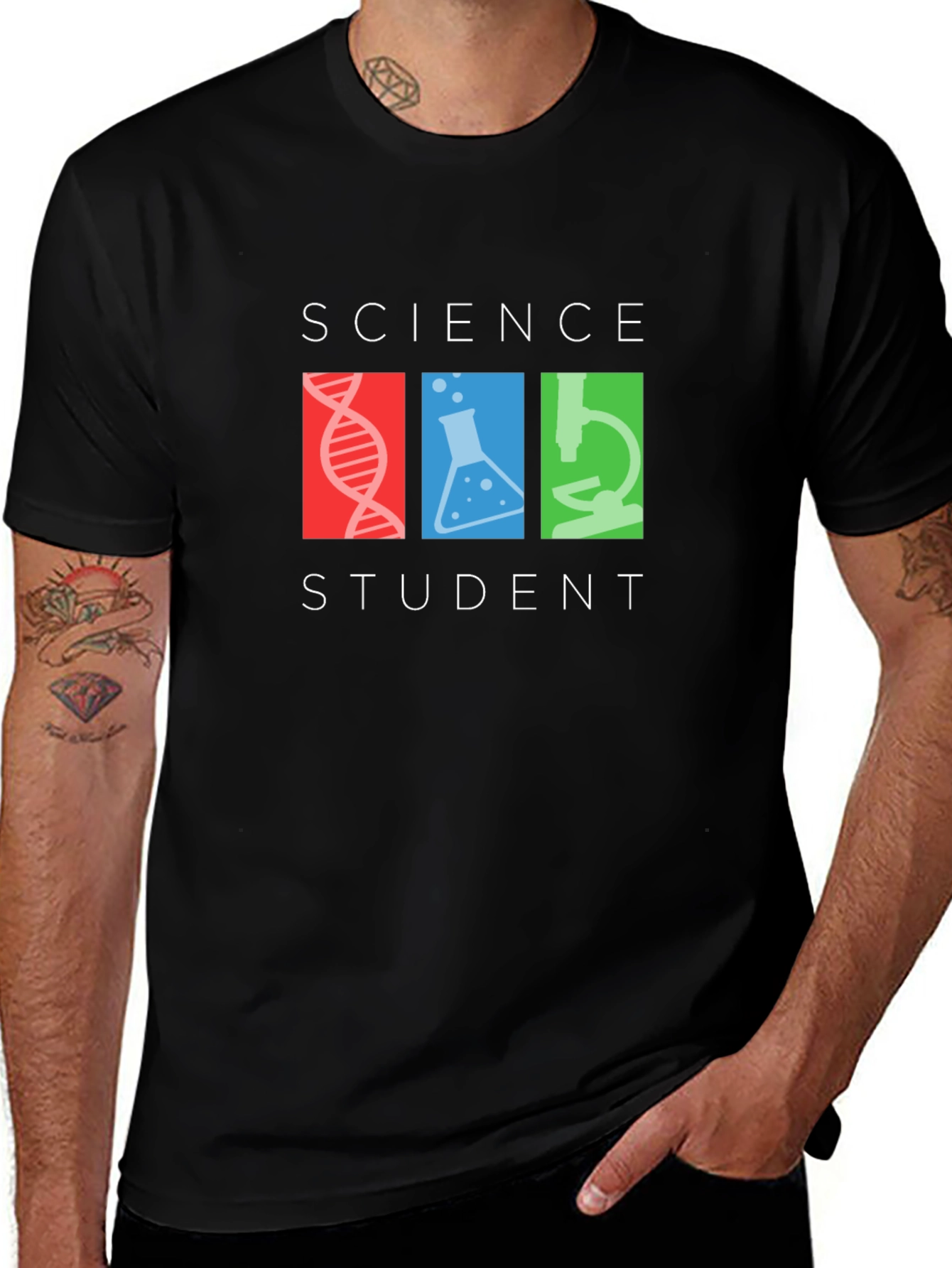 Variant 16 of Science Student T-Shirt - DNA, Flask, Microscope Design