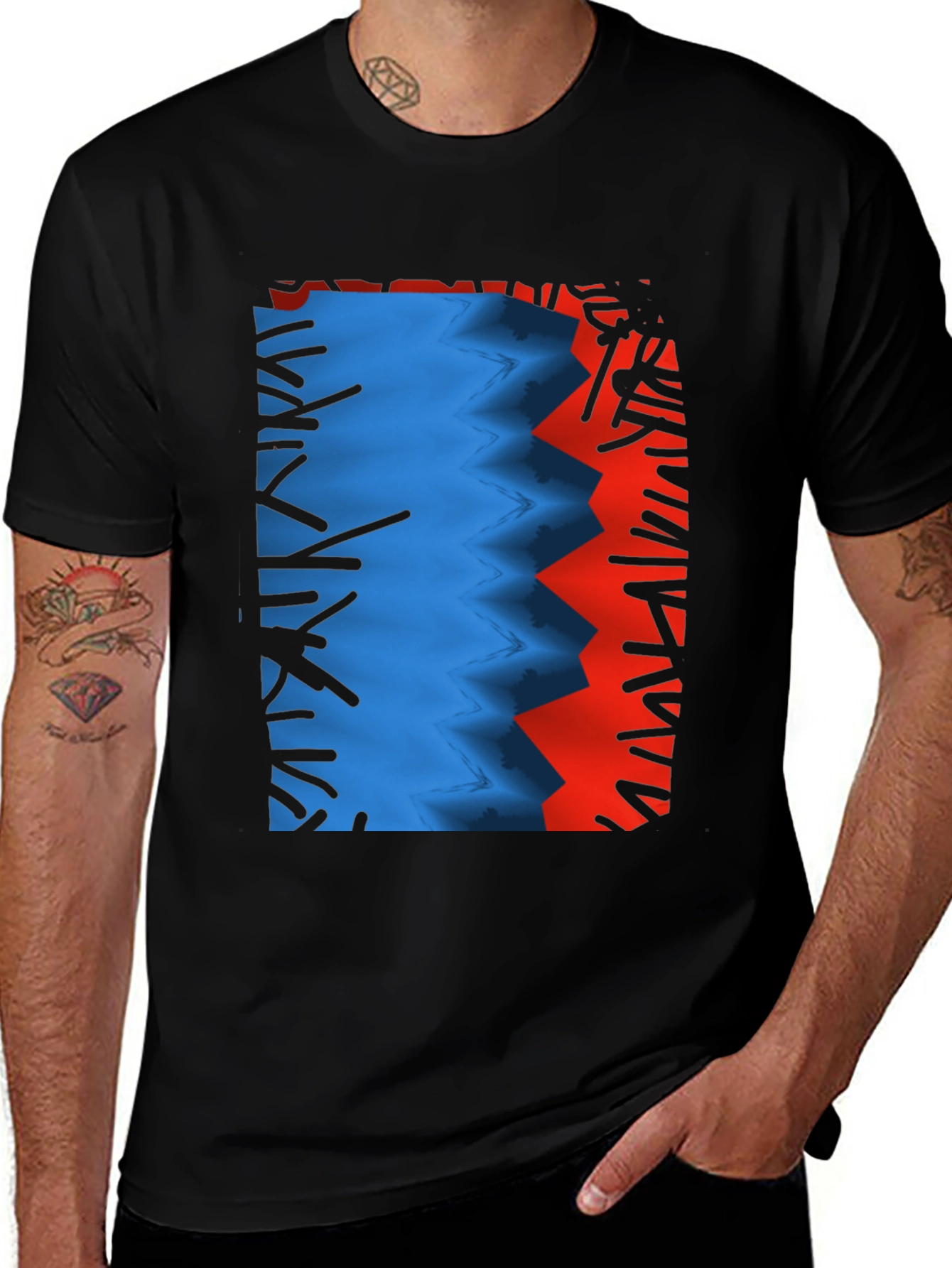 Variant 29 of Abstract Graphic Print Black T-Shirt