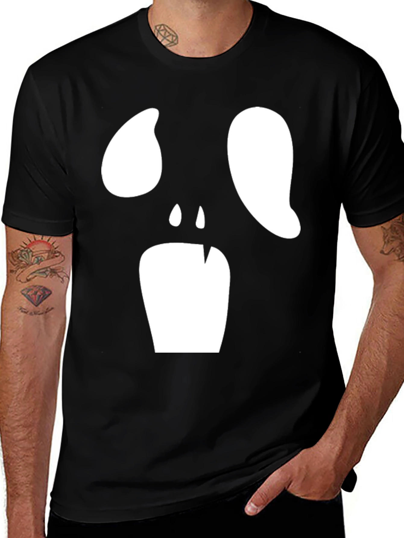Variant 4 of Spooky Face Graphic Tee - Black Halloween Shirt