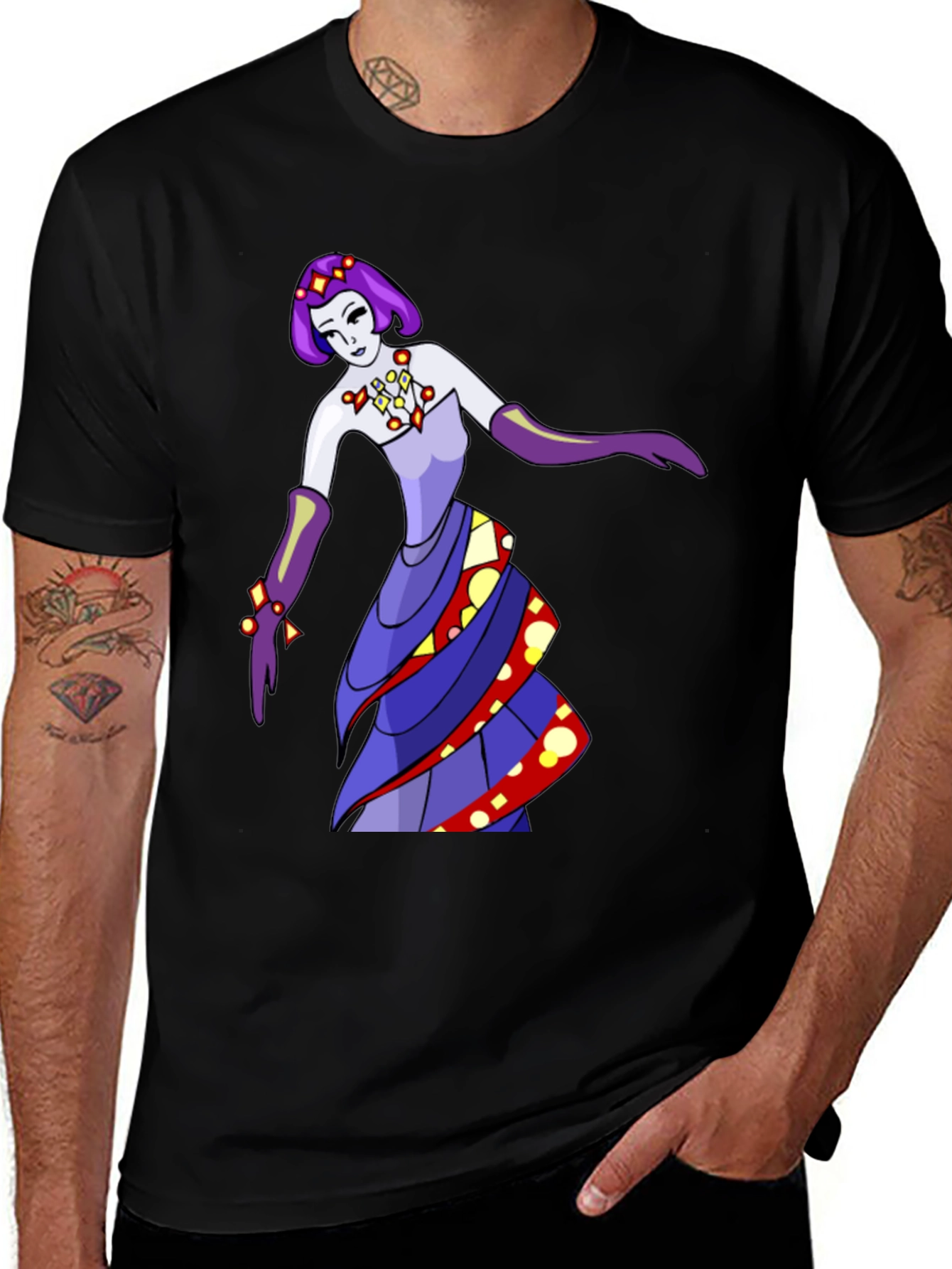 Variant 29 of Stylish Cartoon Woman Graphic Black T-Shirt