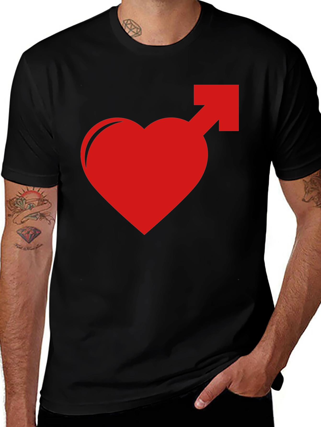 Variant 18 of Heart Male Symbol Graphic Tee - Black Cotton Blend