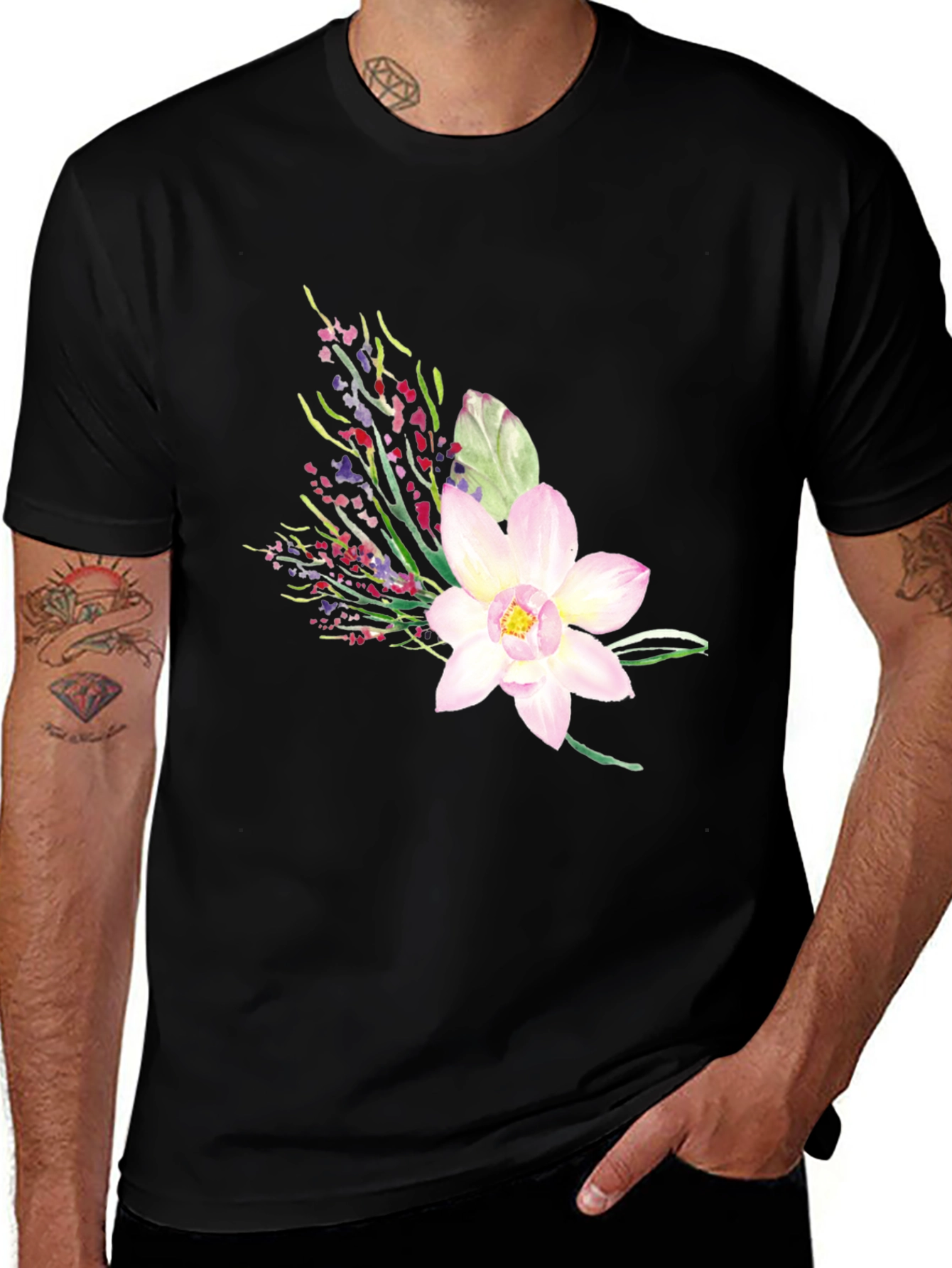 Variant 16 of Floral Graphic Black T-Shirt for Men
