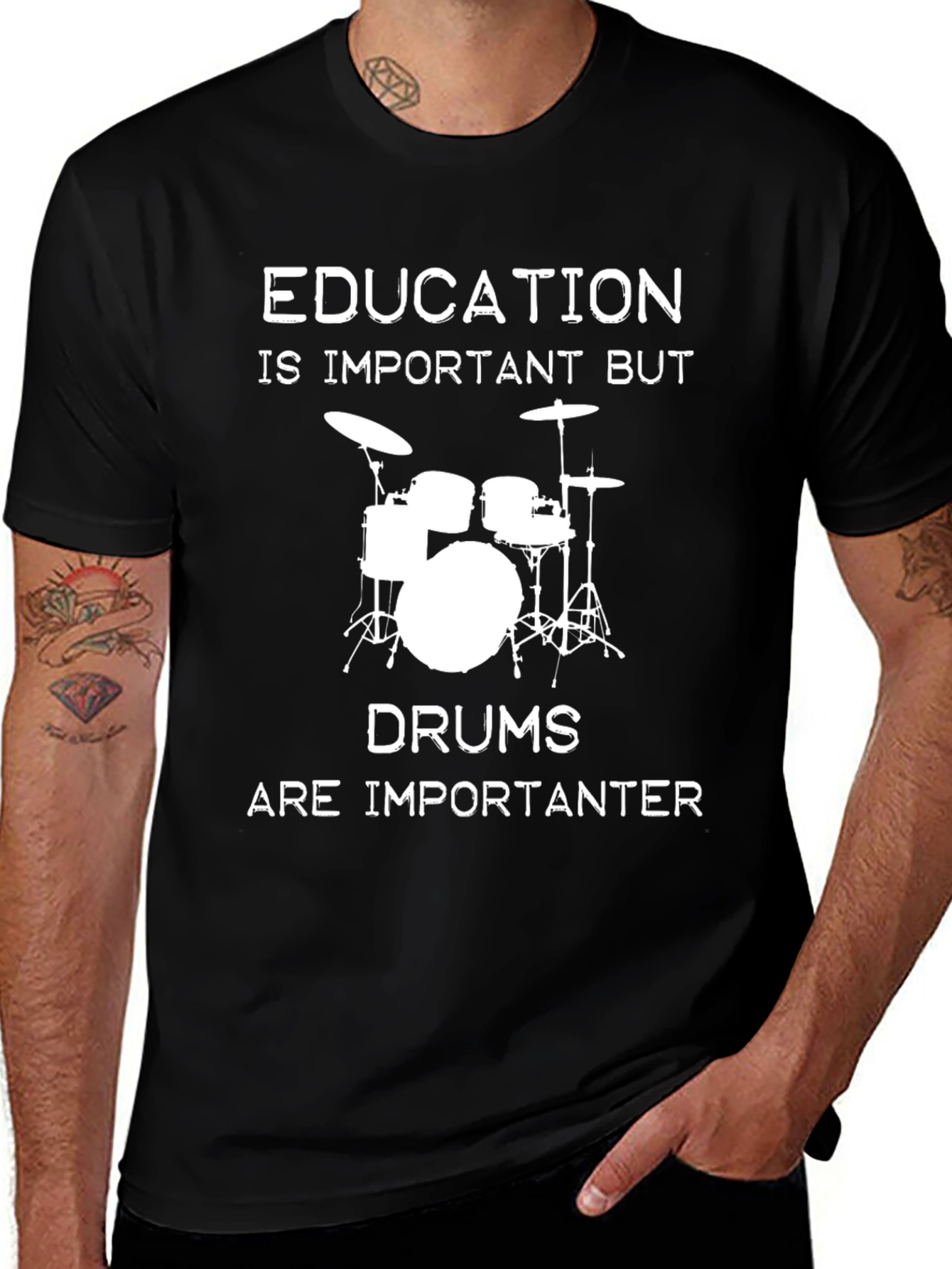 Variant 22 of Education vs Drums Funny Graphic Tee