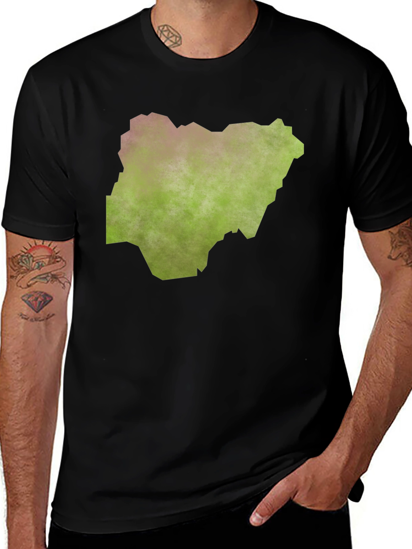 Variant 13 of Nigeria Map Graphic Tee - Black Casual T-Shirt