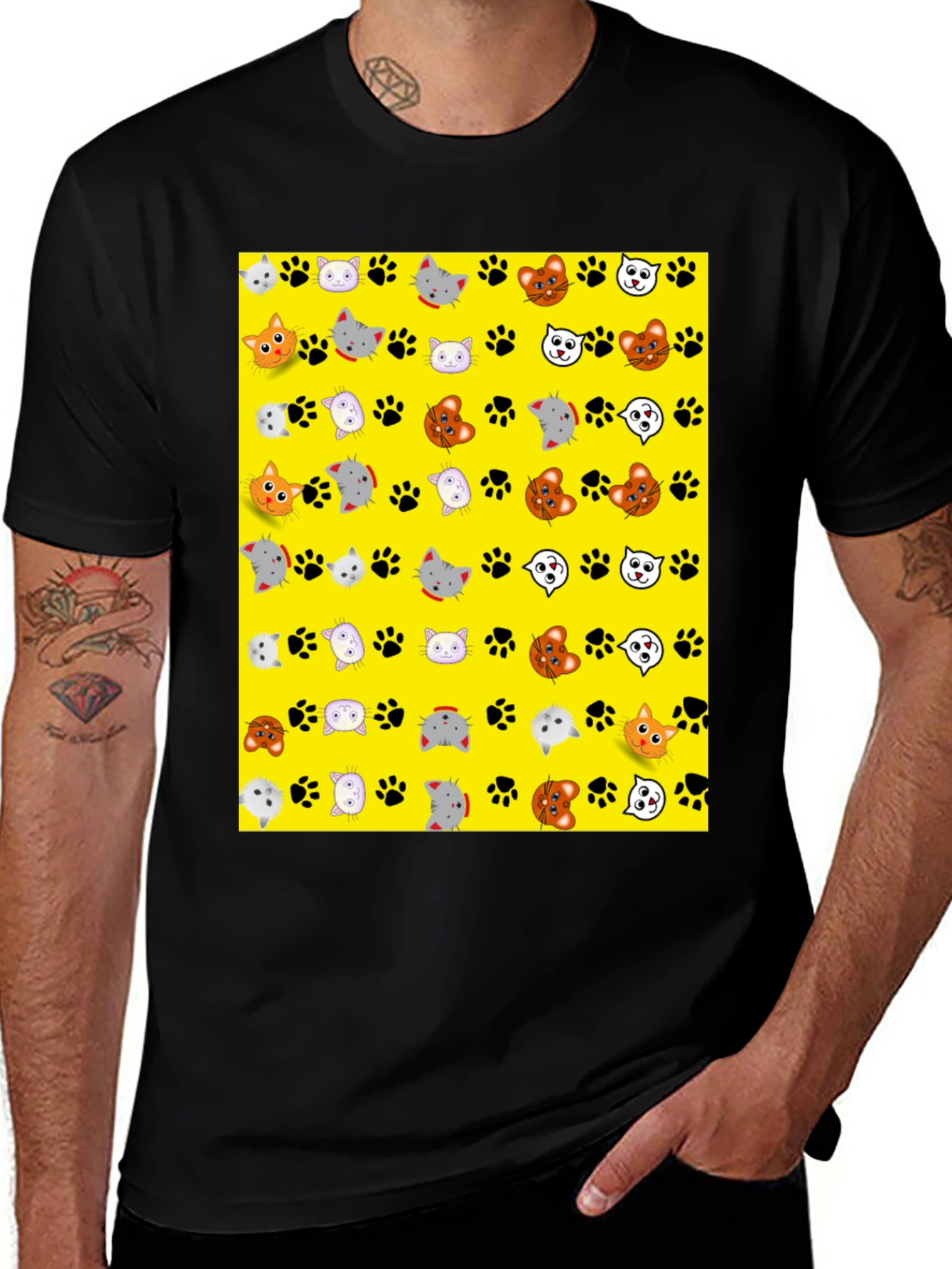 Variant 10 of Cat Faces & Paw Prints T-Shirt