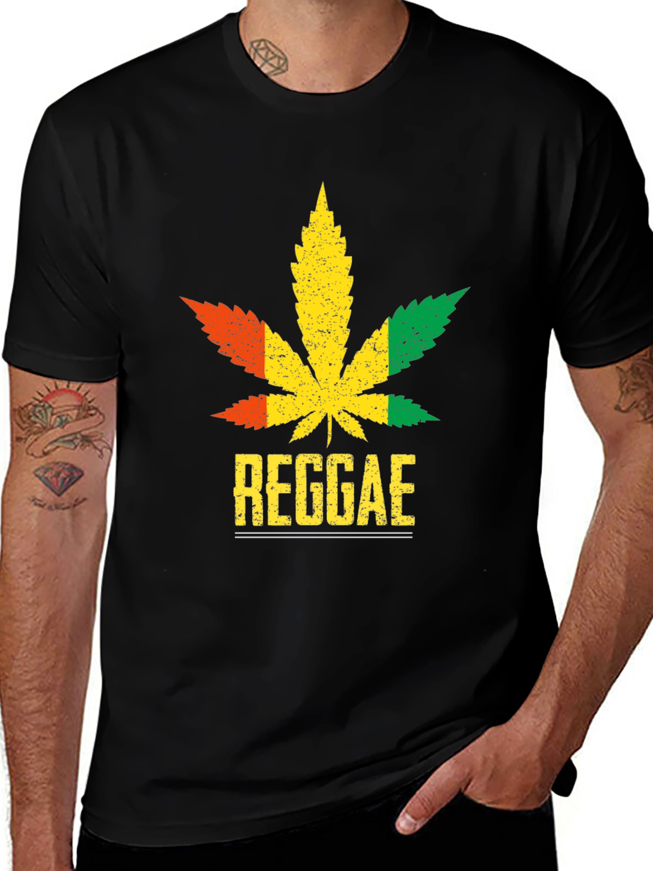 Reggae Rasta Leaf T-Shirt - Black Cotton Graphic Tee