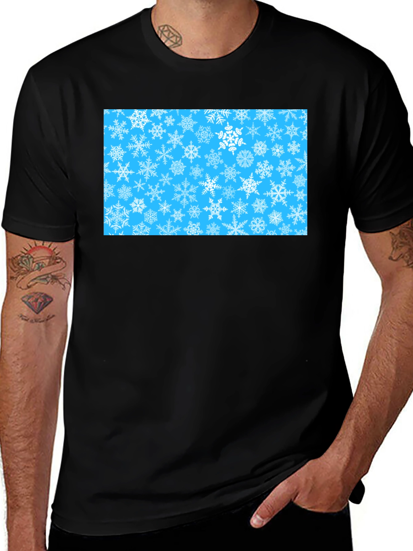 Snowflake Pattern Black T-Shirt