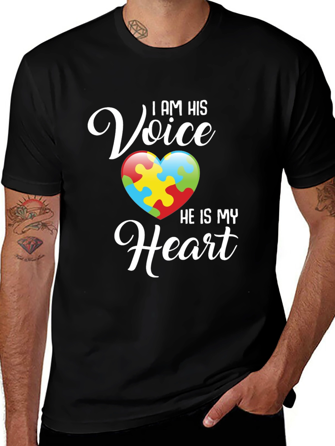 Variant 12 of I Am His Voice He Is My Heart Autism Awareness T-Shirt