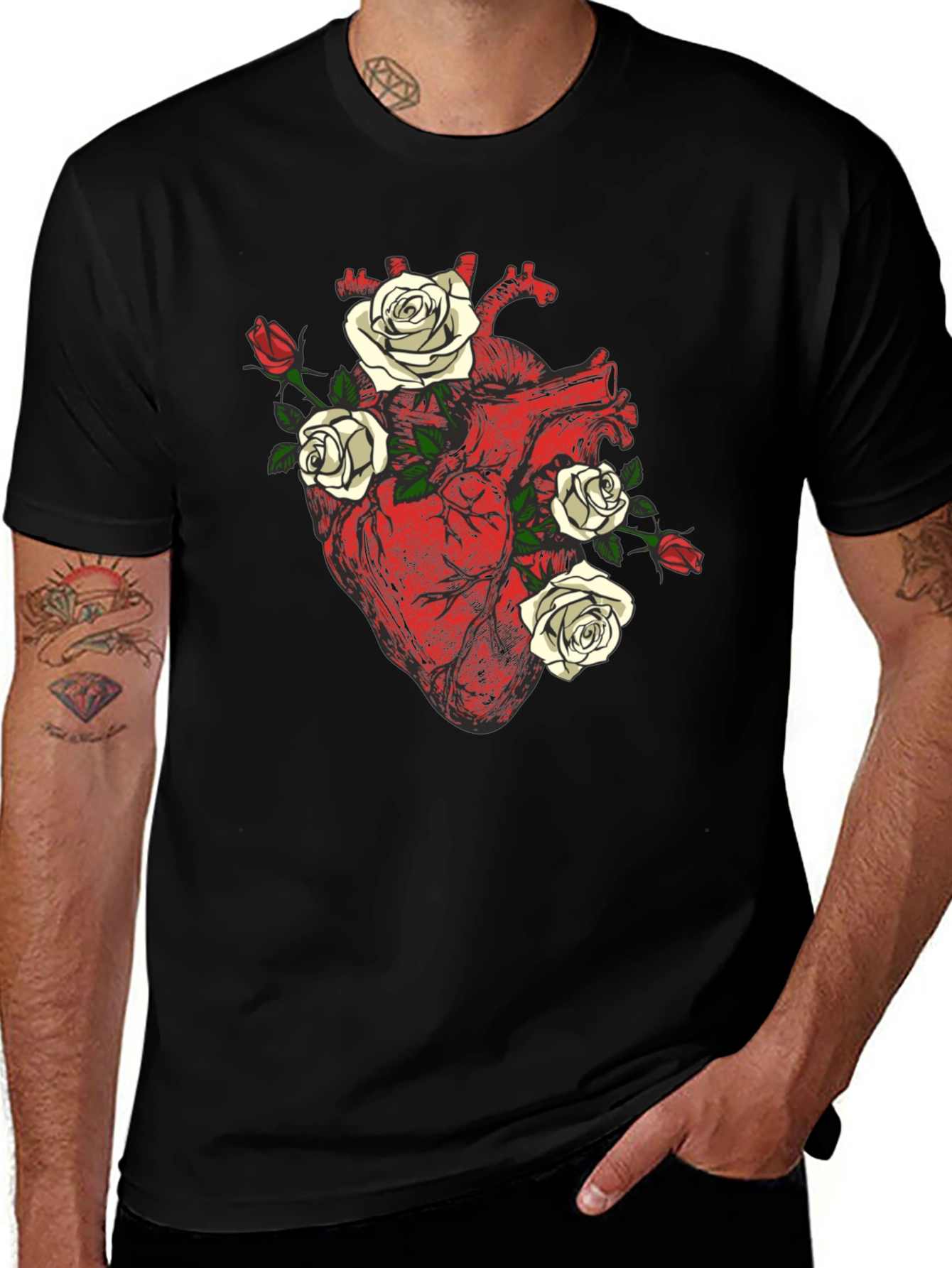Variant 7 of Anatomical Heart & Roses Graphic Tee