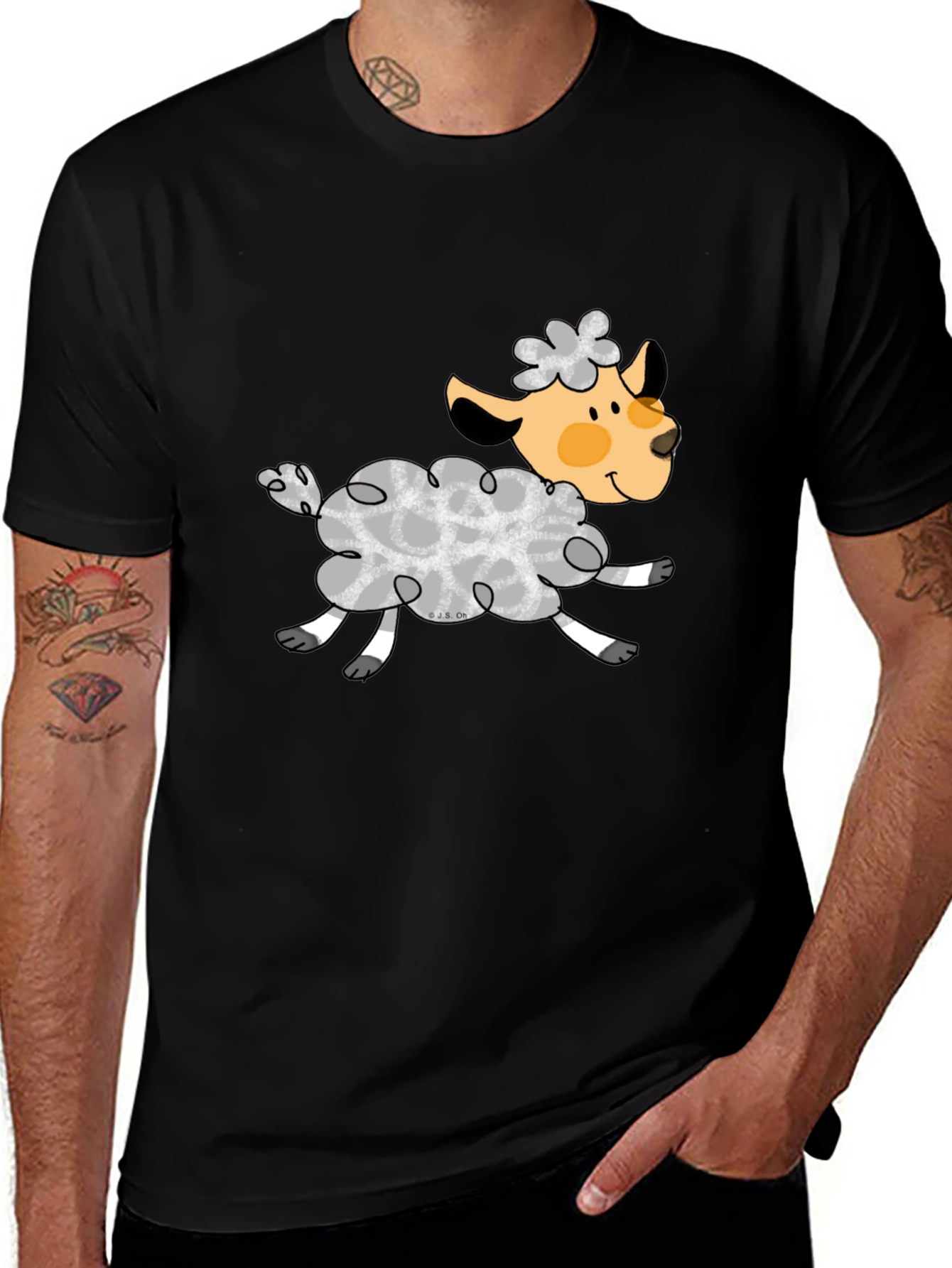 Variant 19 of Black T-Shirt with Cute Sheep Graphic