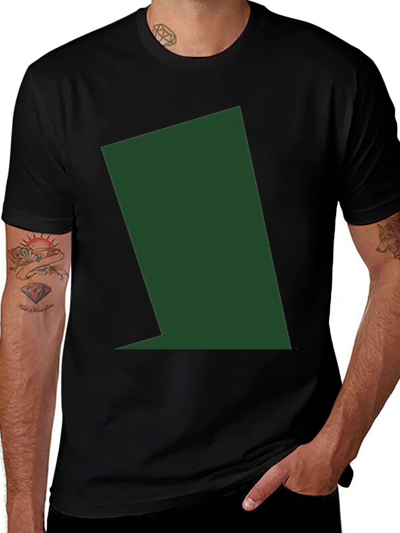 Variant 6 of Modern Black T-Shirt with Geometric Green Design