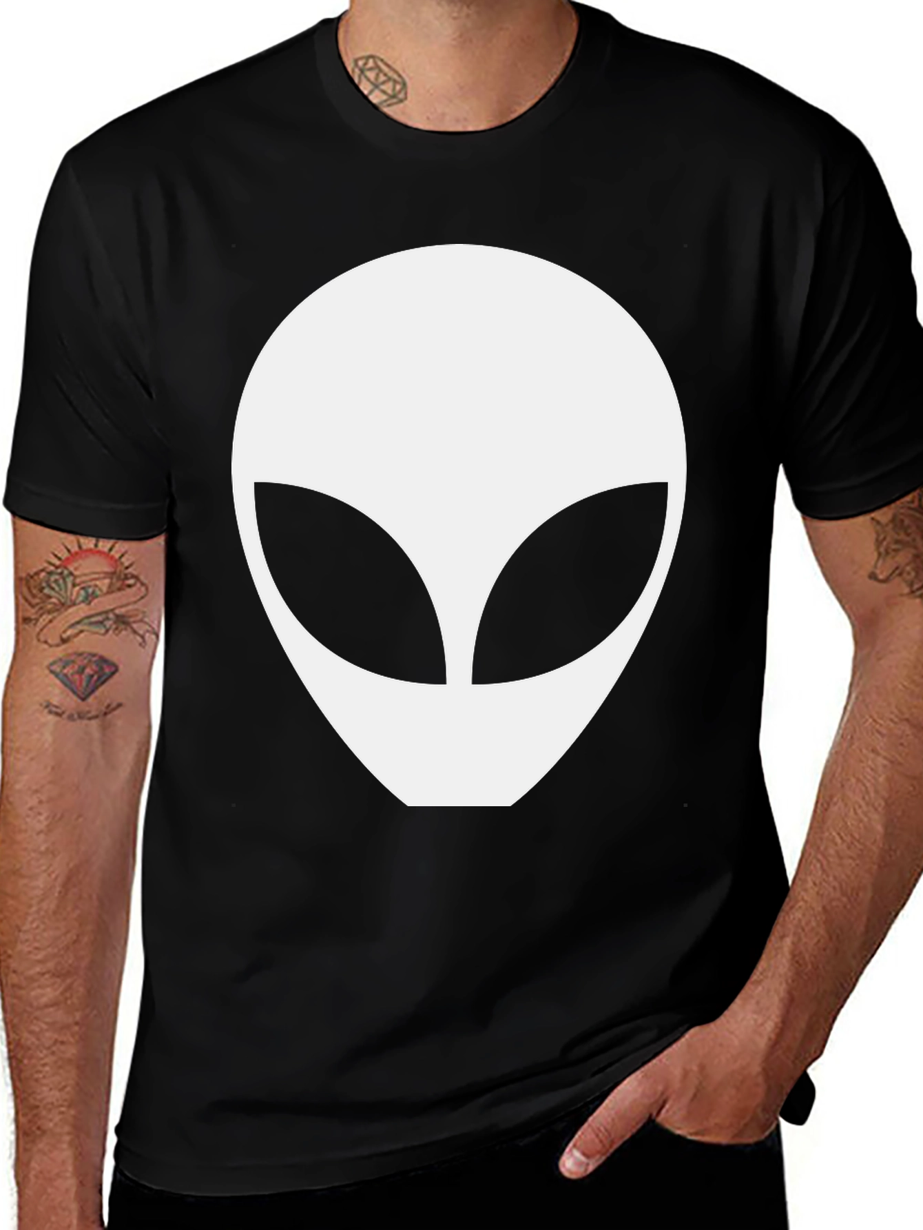Variant 15 of Alien Head Graphic Tee - Black Cotton Comfort