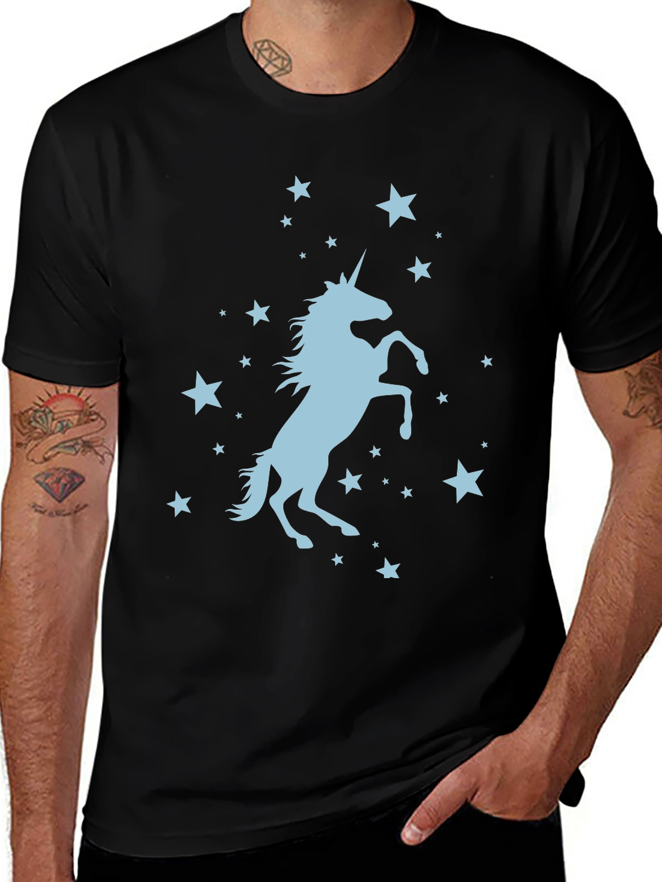 Variant 16 of Unicorn Star Graphic Black T-Shirt