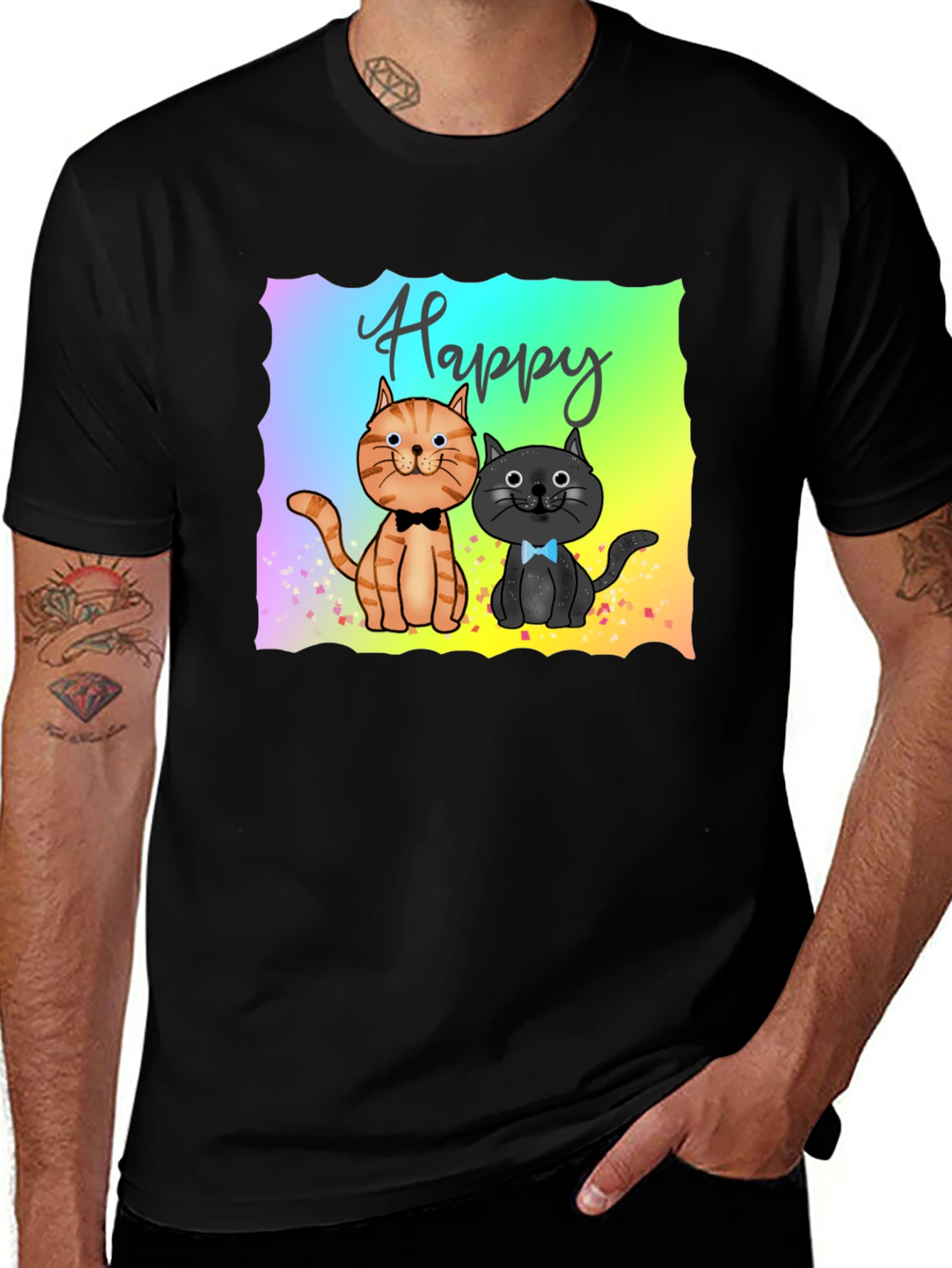 Variant 21 of Happy Cats Graphic Tee - Men's Black T-Shirt