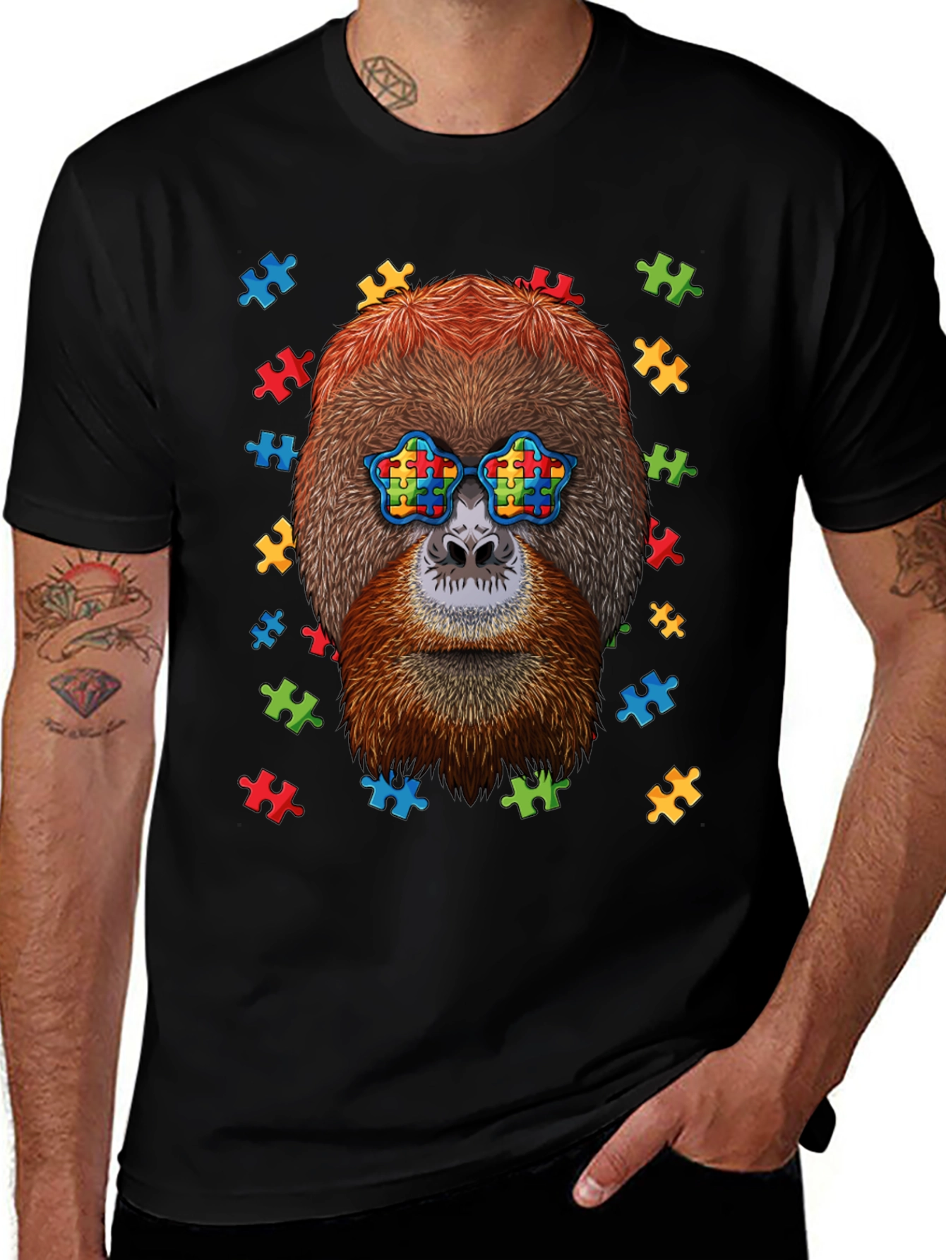 Autism Awareness Orangutan Puzzle Piece T-Shirt