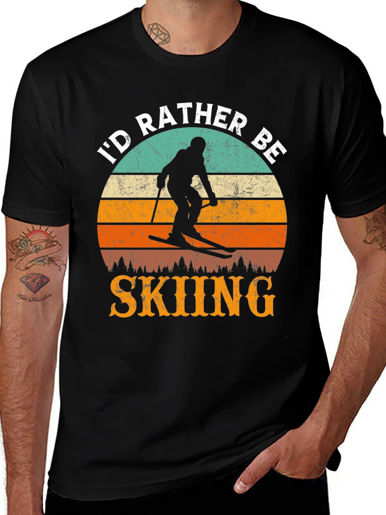 Variant 6 of I'd Rather Be Skiing Retro Sunset T-Shirt